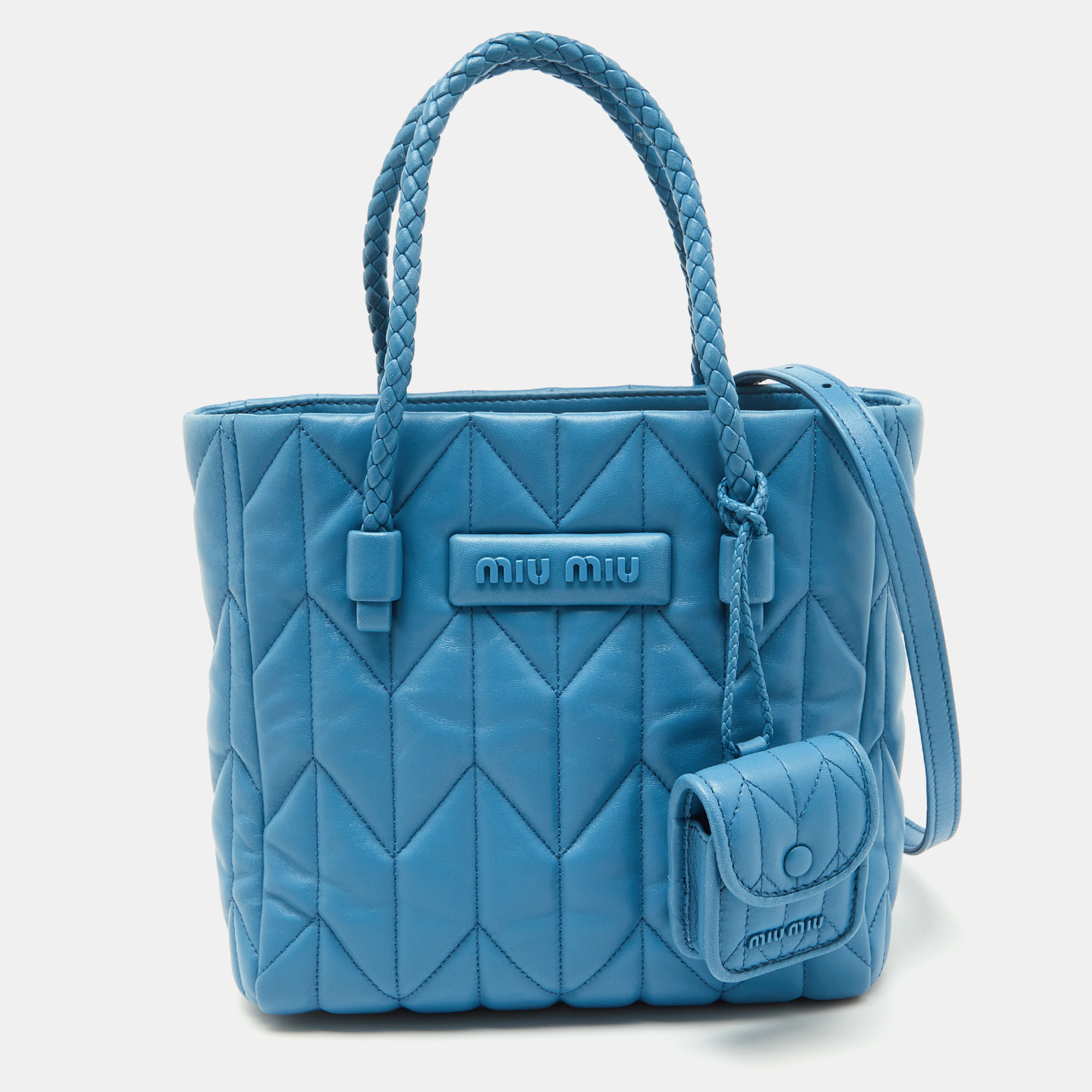 

Miu Miu Blue Matelassé Leather Tote