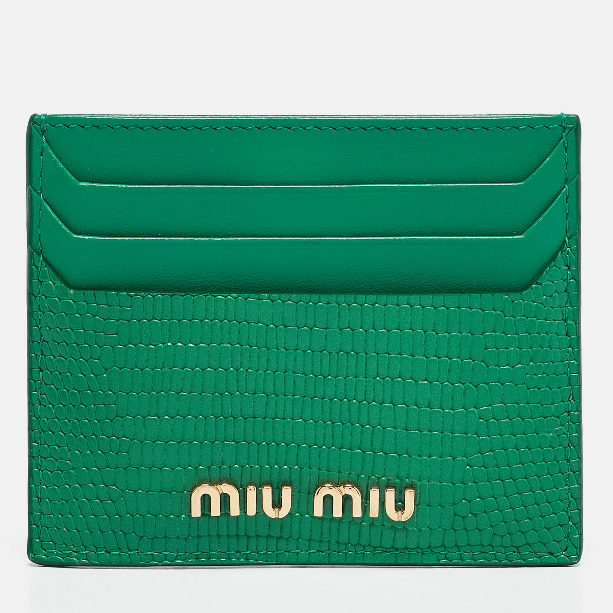 

Miu Miu Green Lizard Embossed Leather Card Holder