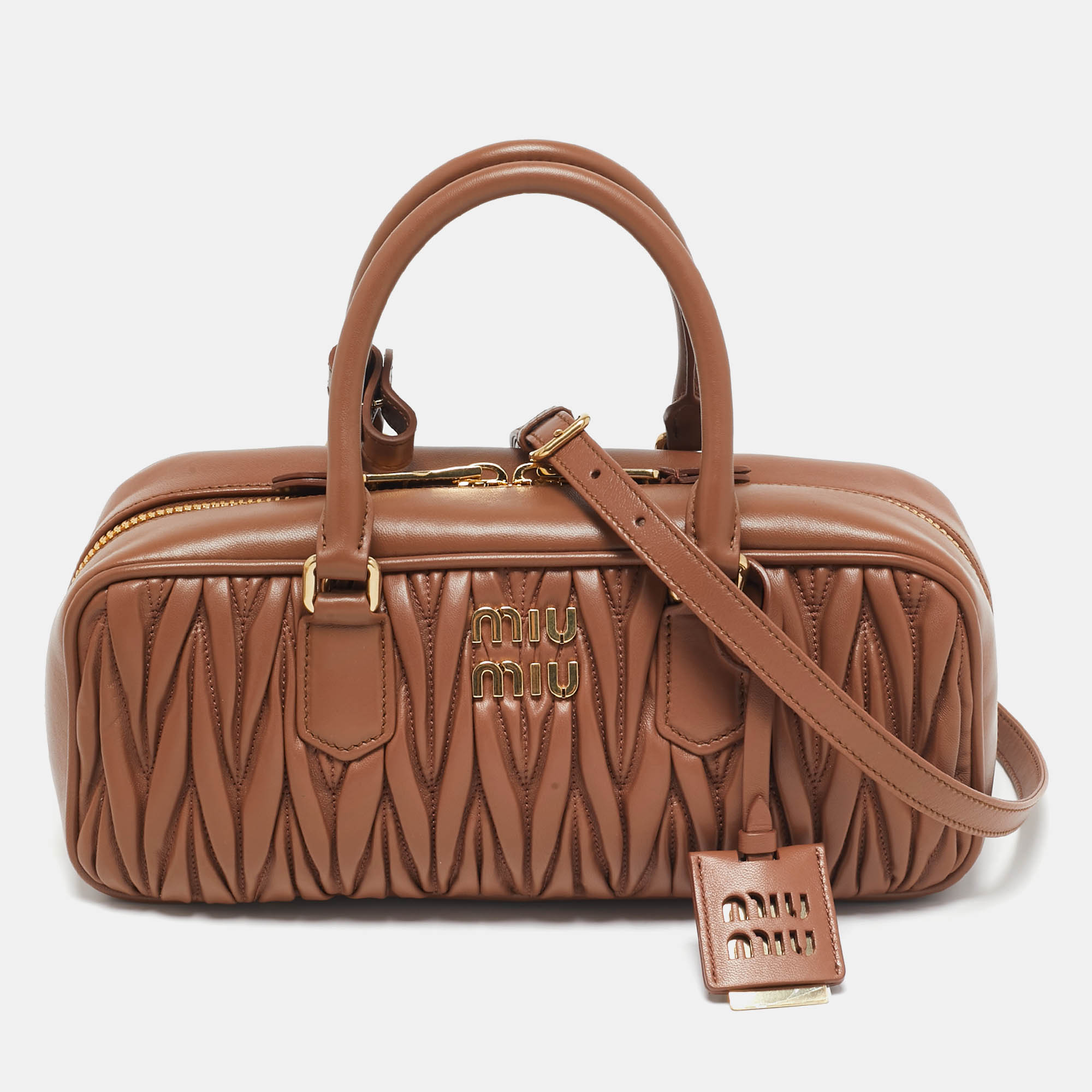 

Miu Miu Caramel Matelassé Leather  Arcadie Satchel, Brown