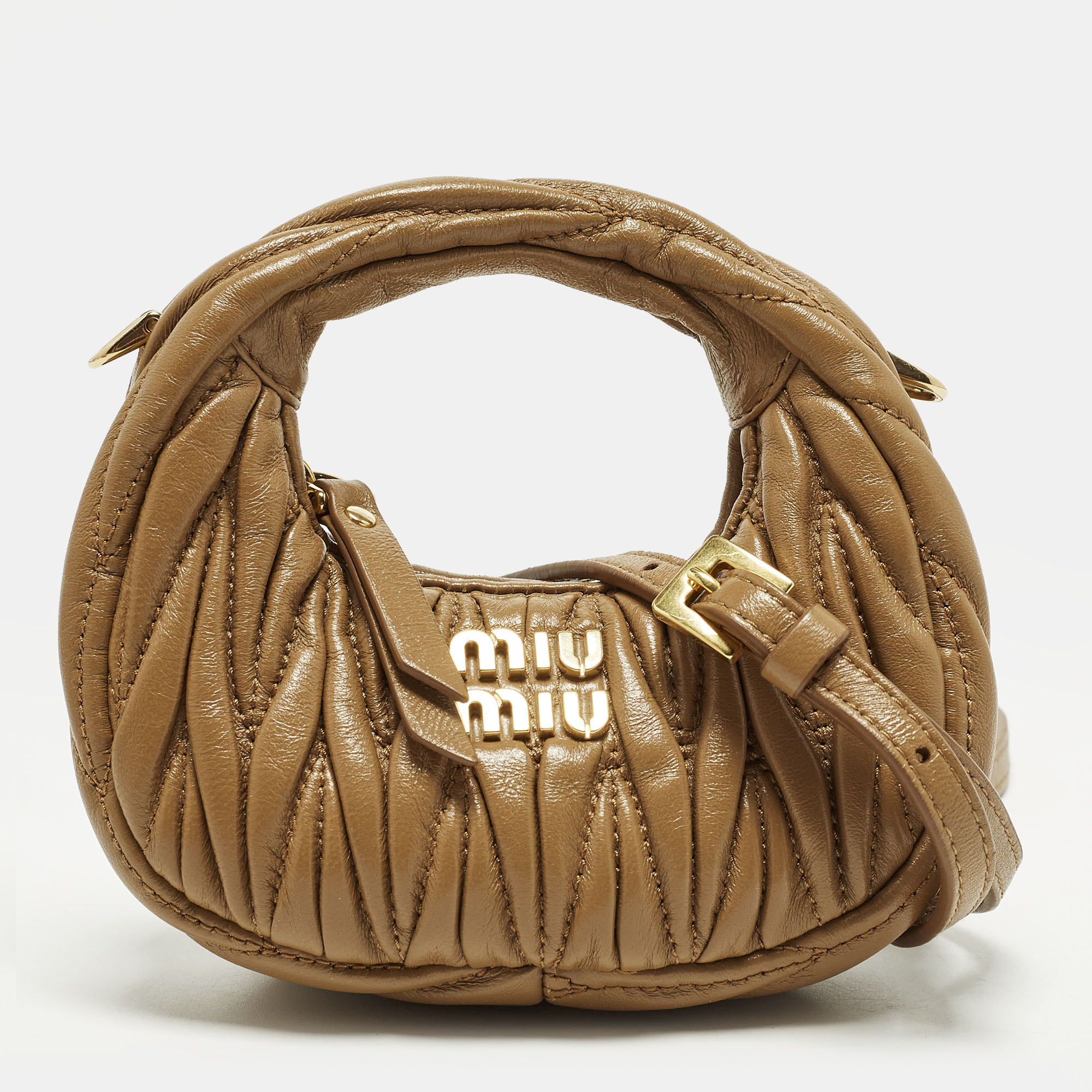 

Miu Miu Wander Micro Brown Matelassé Leather Hobo