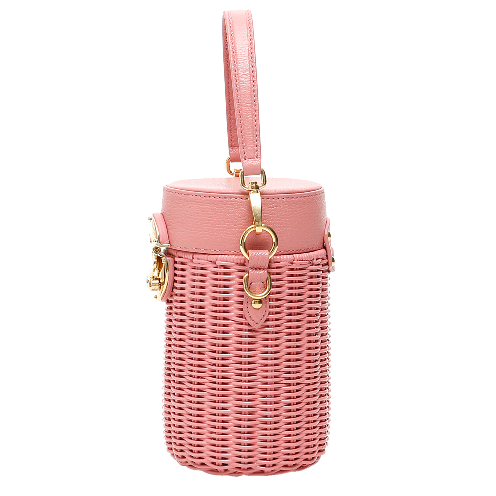 

Miu Miu Pink Leather Wicker Cylinder Mini Bag