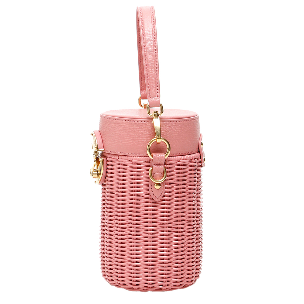 

Miu Miu Pink Leather Wicker Cylinder Mini Shoulder Bag