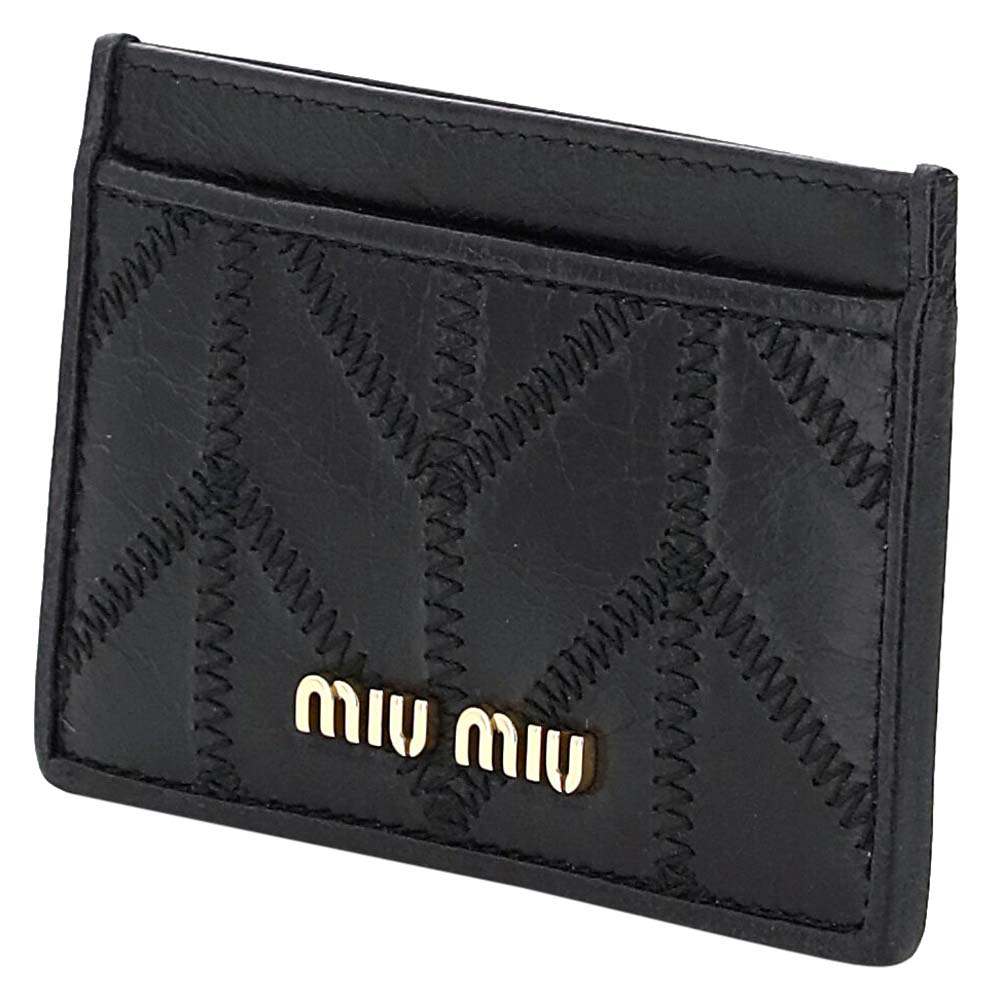 

Miu Miu Black Leather Patchwork Embroidery Card Holder