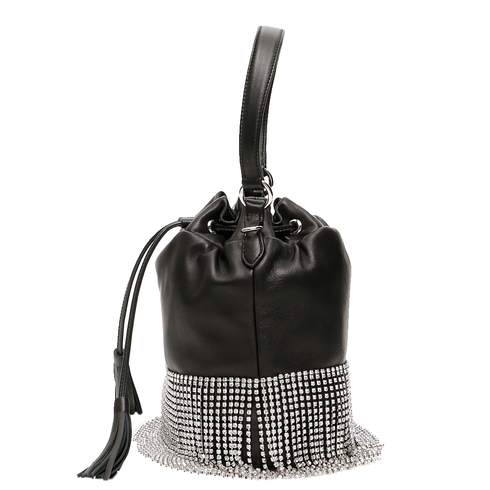 

Miu Miu Black Leather Crystals bucket Bag