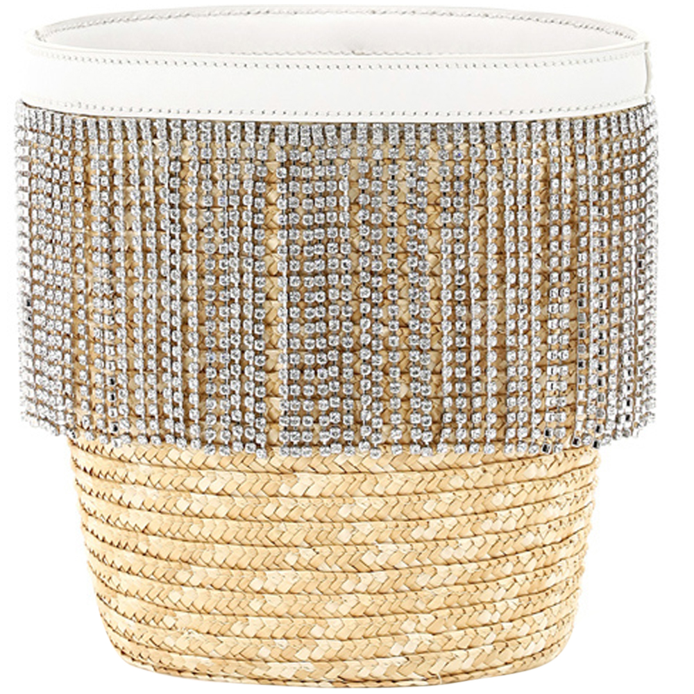 

Miu Miu Beige Straw Crystal Fringe Bucket Bag, Multicolor