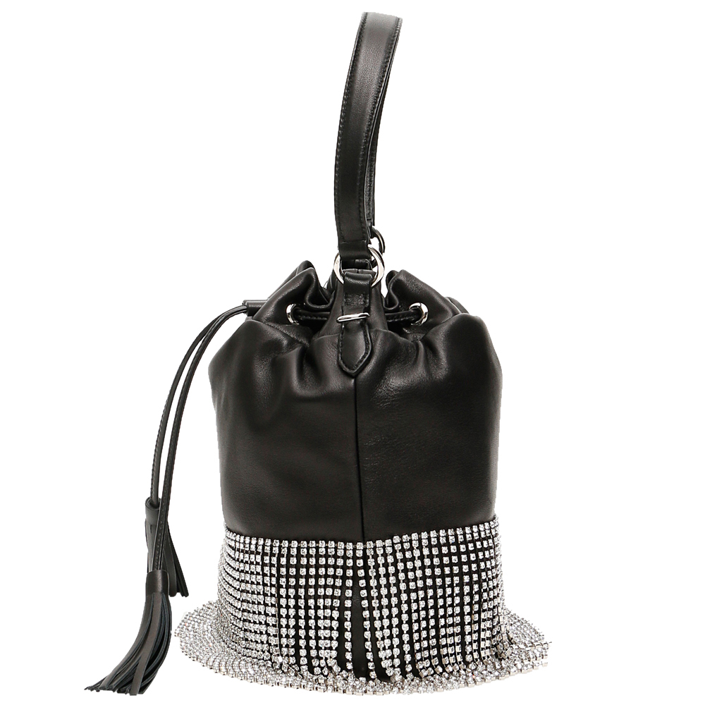 

Miu Miu Black Leather Crystal Fringe Bucket Bag