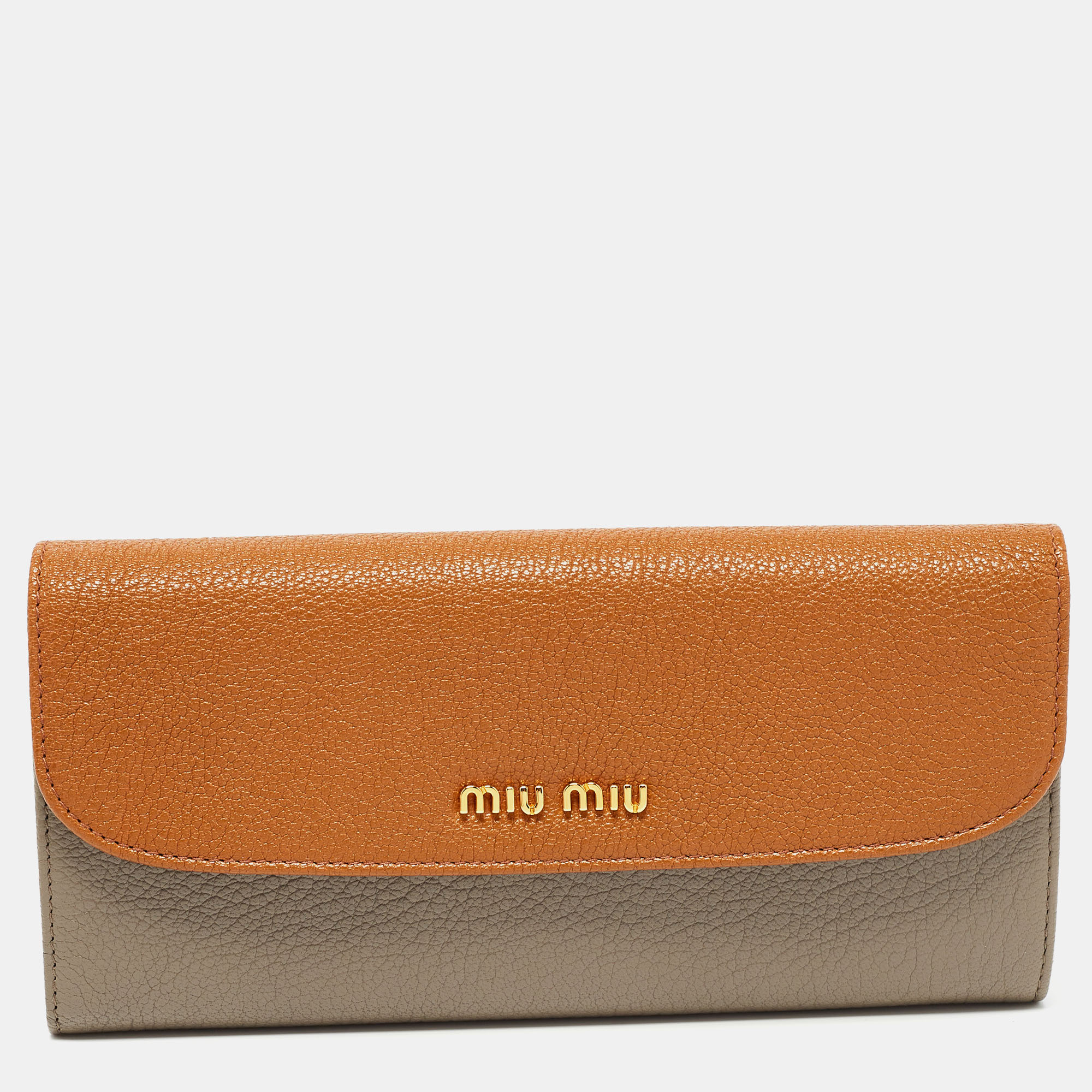 

Miu Miu Brown/Grey Madras Leather Flap Continental Wallet