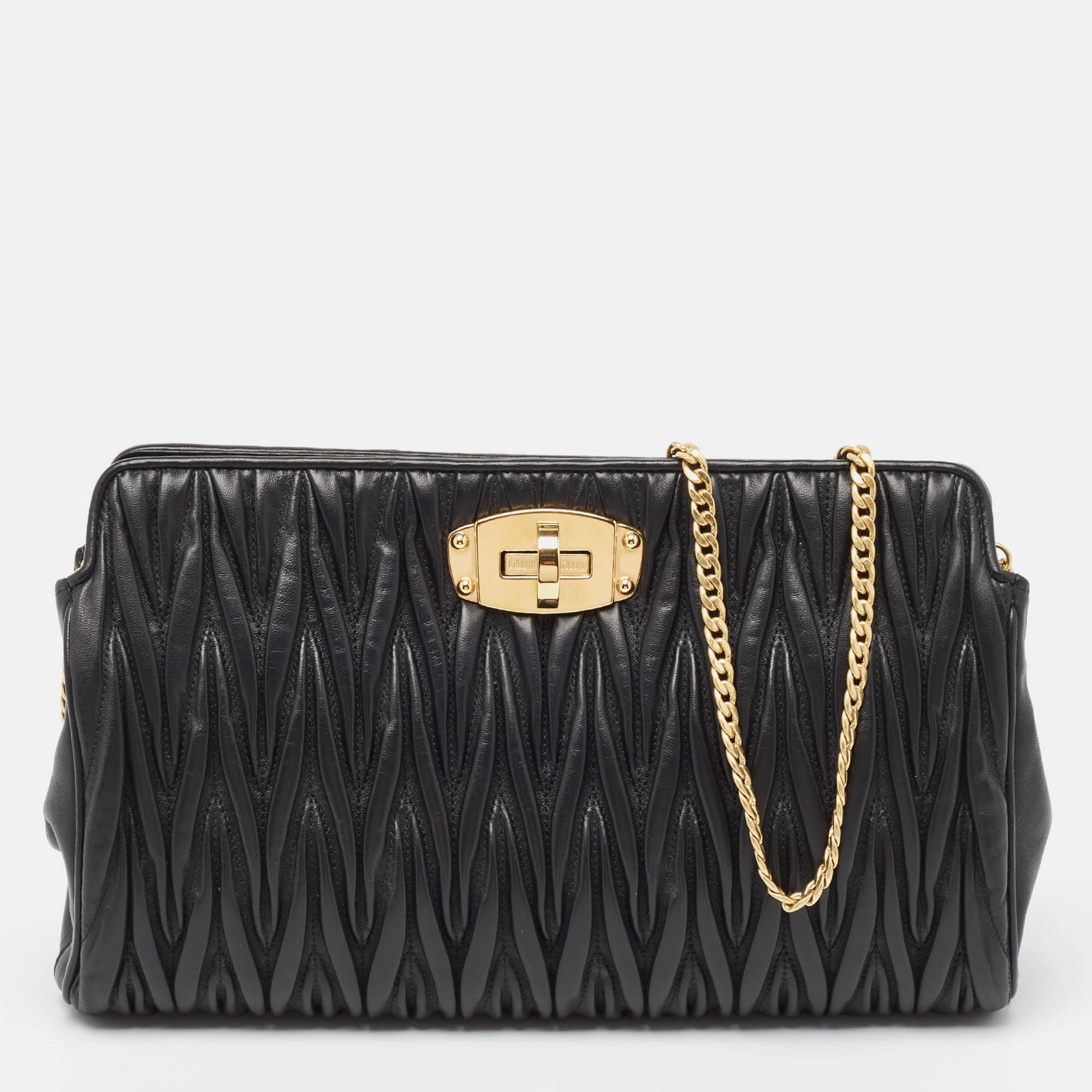 

Miu Miu Black Matelassé Leather Turnlock Frame Bag