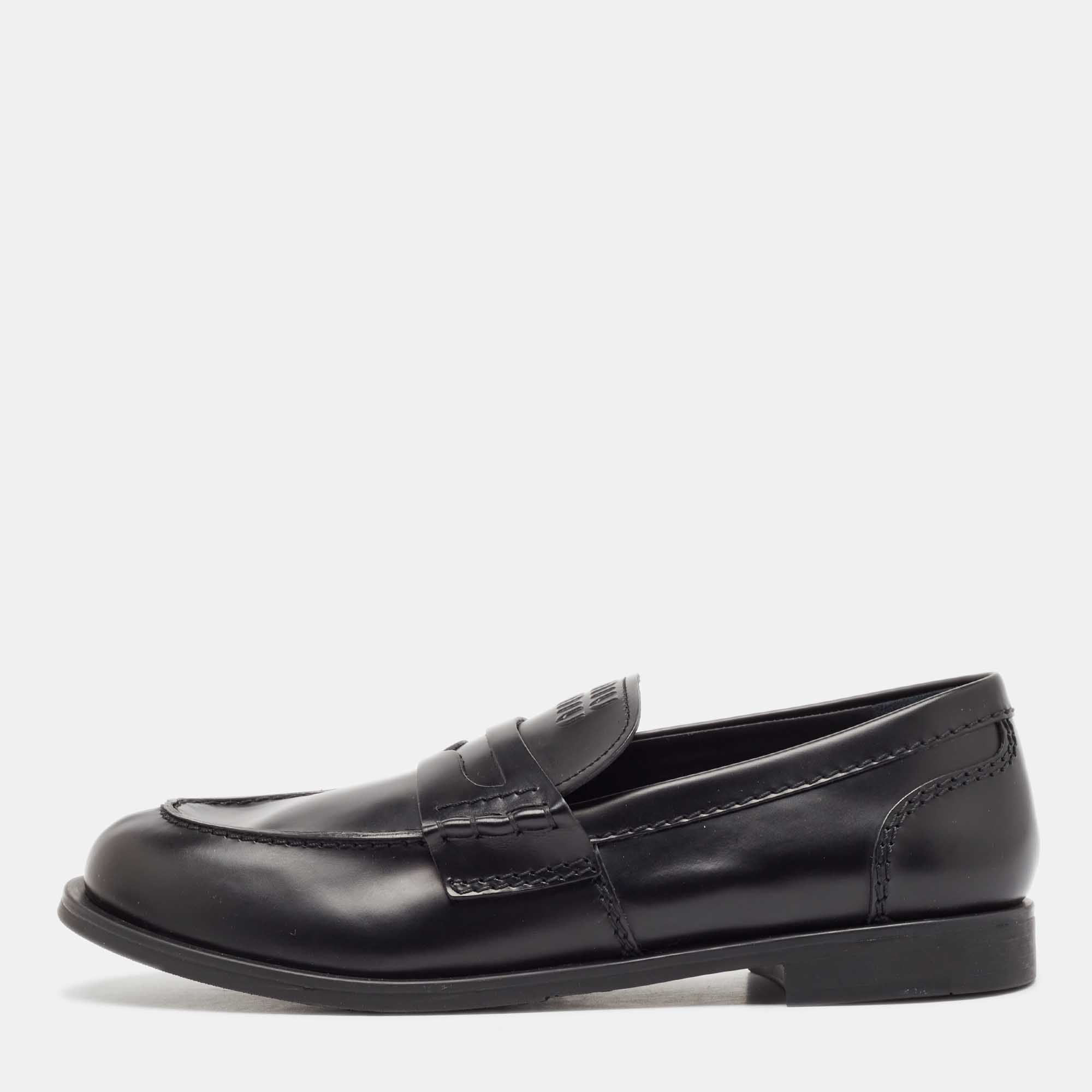 

Miu Miu Black Leather Slip On Loafers Size