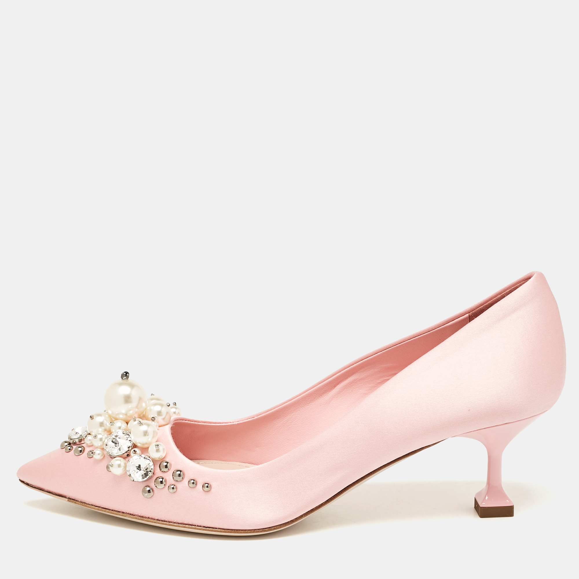 

Miu Miu Pink Satin Crystal Embellished Pointed Toe Pumps Size