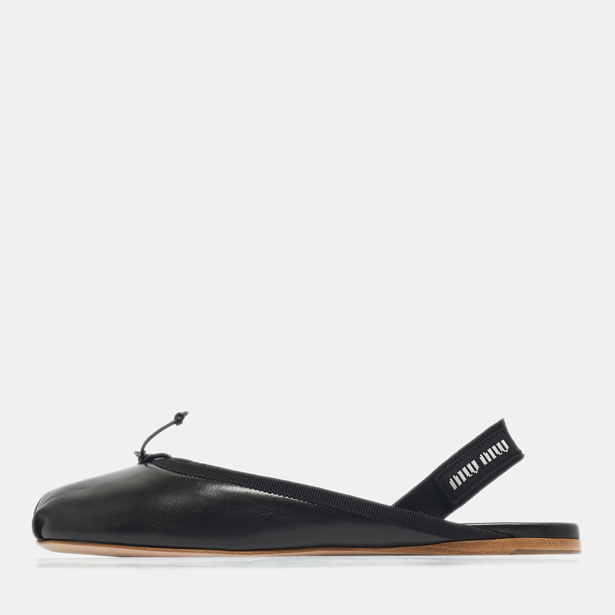 Pre-owned Miu Miu Black Leather Ballerina Flat Mules Size 37