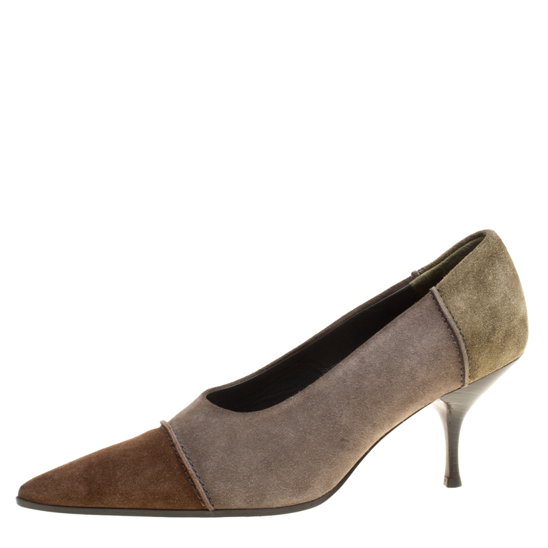 

Miu Miu Tricolor Suede Pointed Toe Pumps Size, Brown