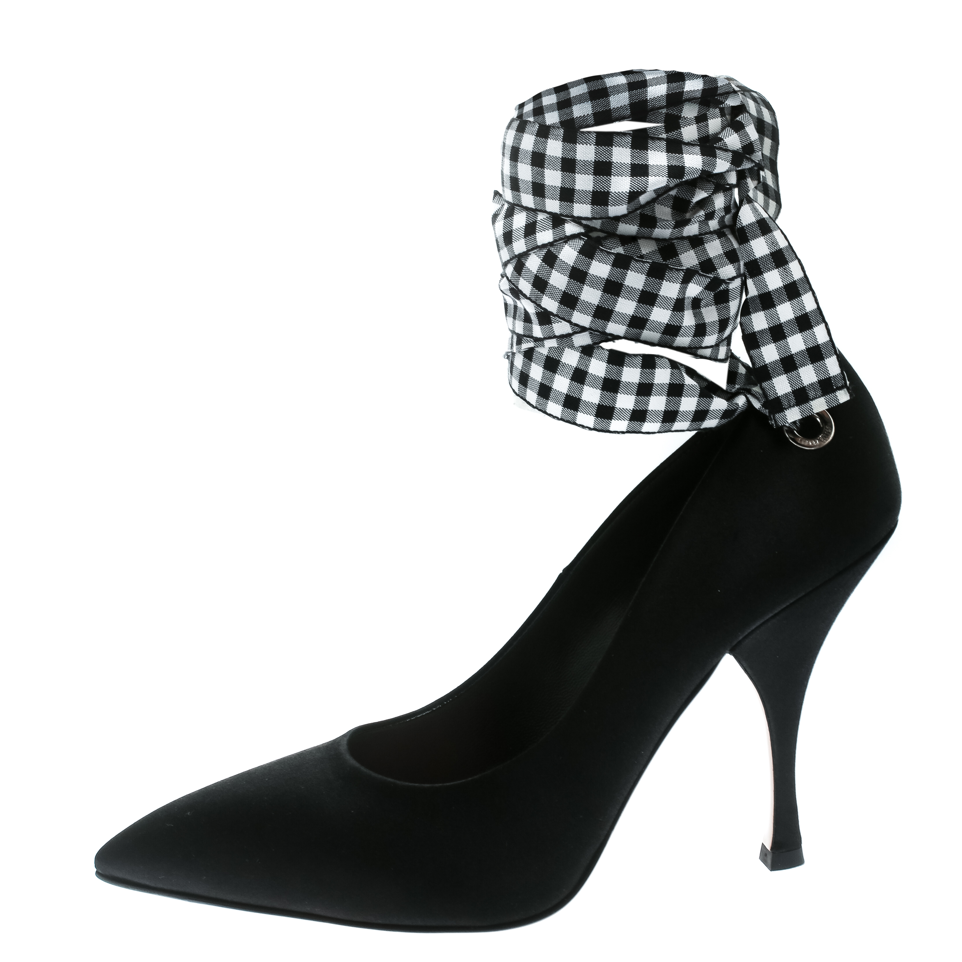 

Miu Miu Black Satin Ankle Wrap Pointed Toe Pumps Size