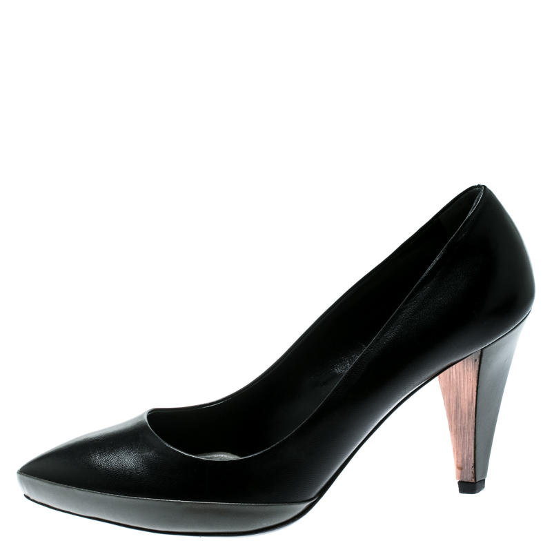 

Miu Miu Black/Grey Leather Pointed Toe Platform Pumps Size