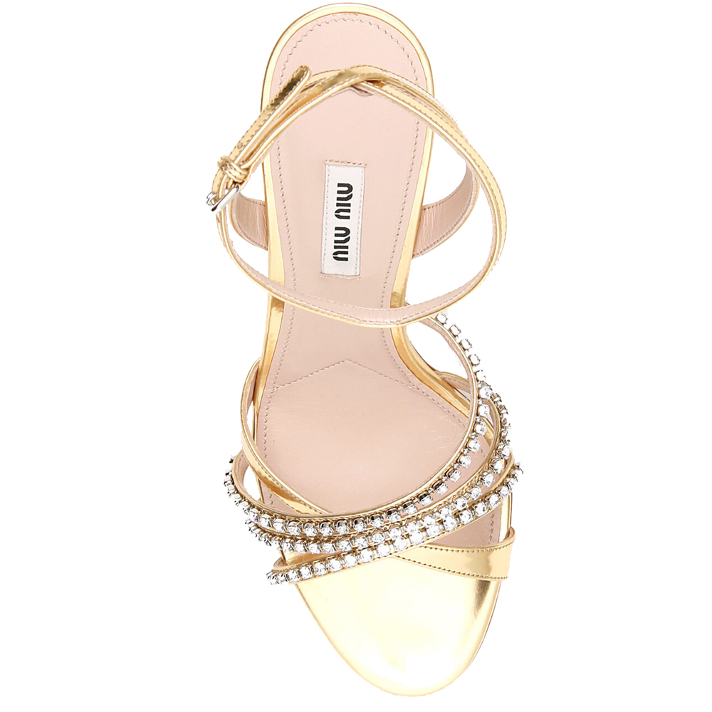 

Miu Miu Gold Metallic Crystal-embellished Sandals Size EU