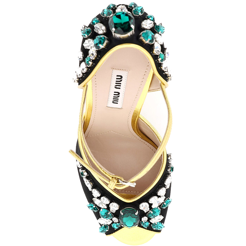 

Miu Miu Black Satin Crystal Sandals Size EU