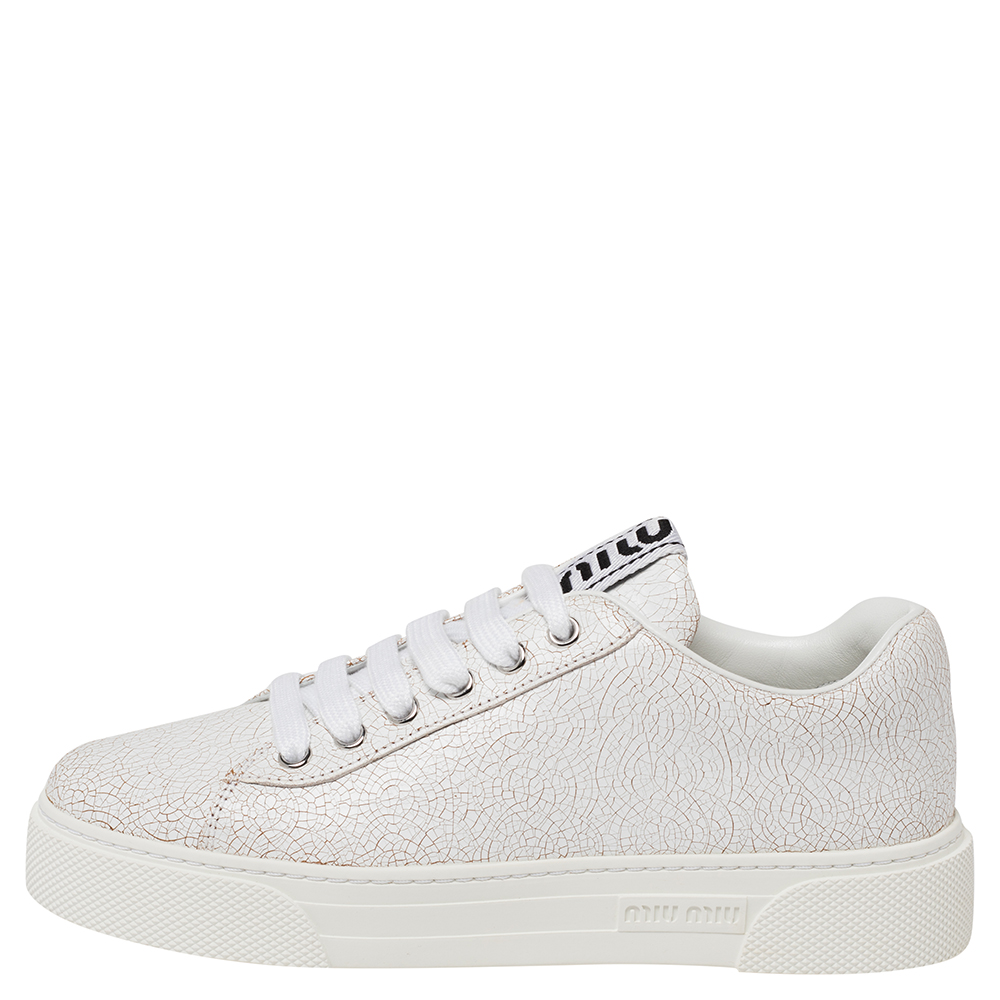 

Miu Miu White Leather Low Top Sneakers Size