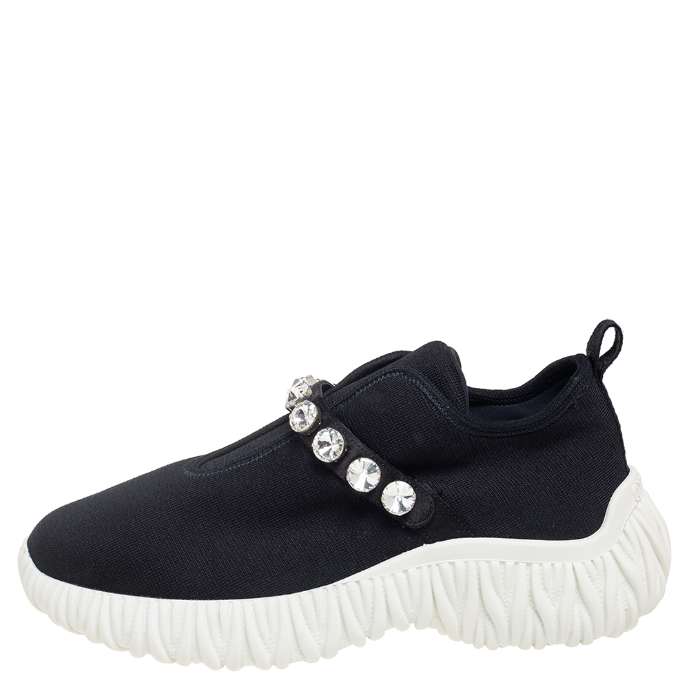 

Miu Miu Black Fabric Crystal Embellished Slip On Sneakers Size