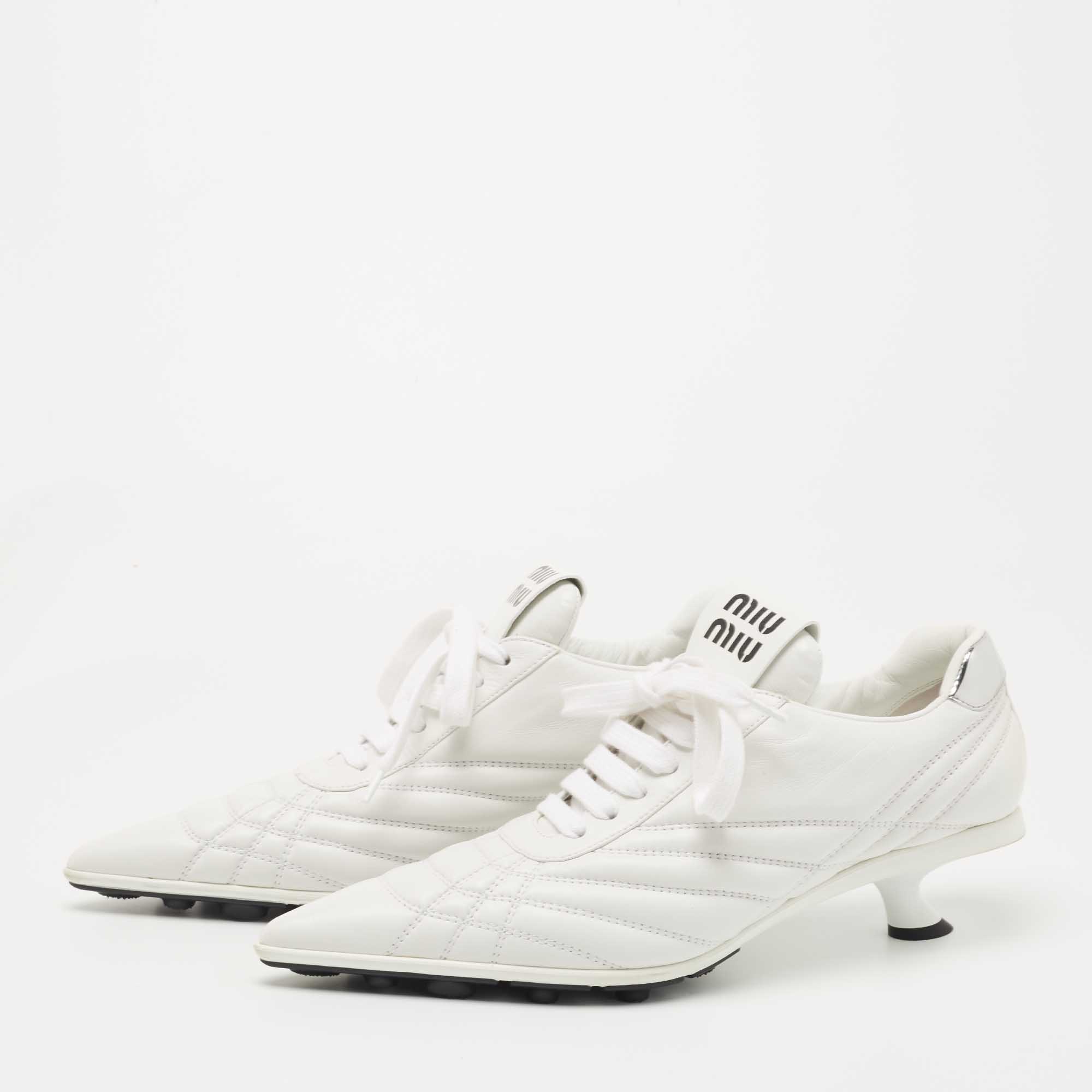 

Miu Miu White Leather Pointed Toe Sneaker Pumps Size