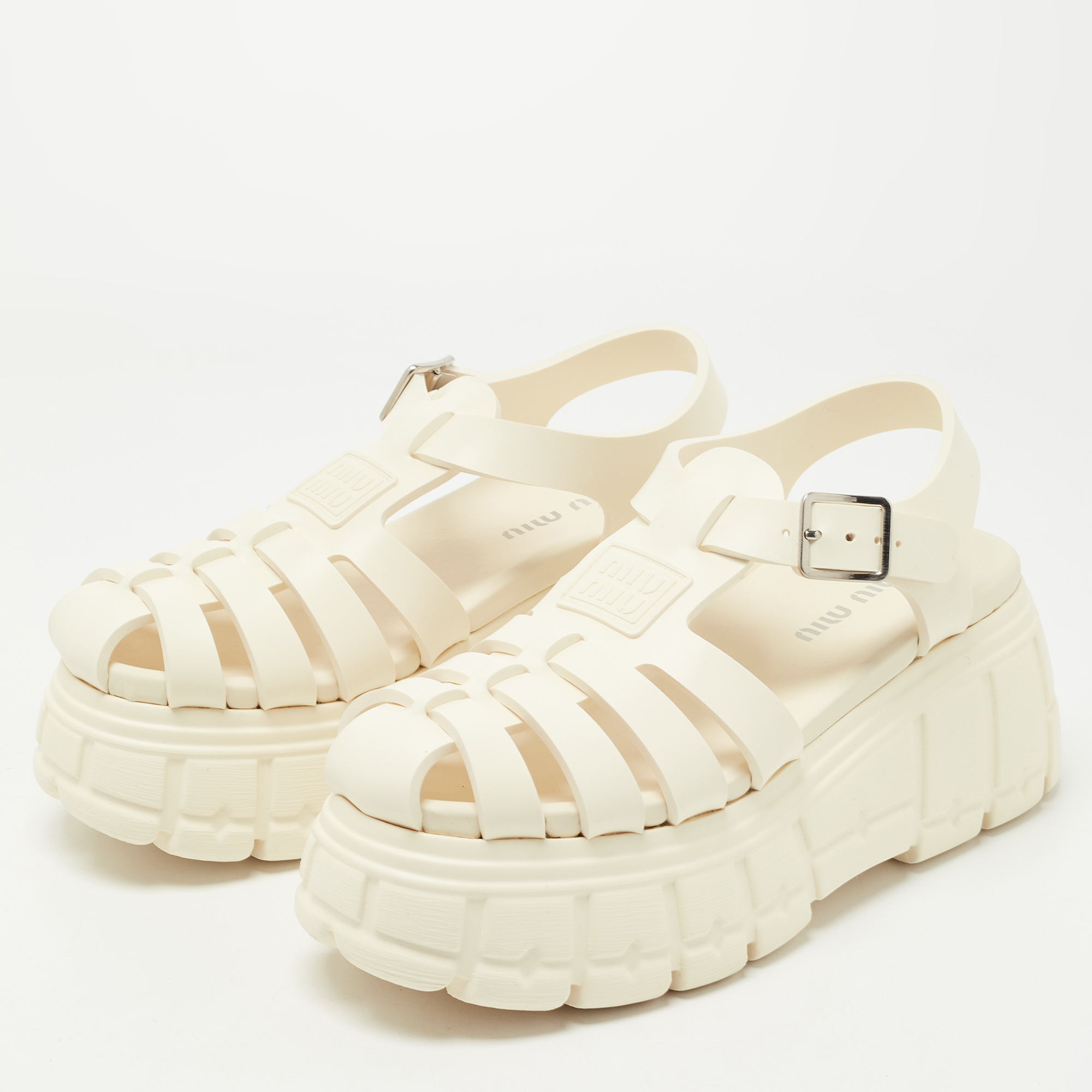 

Miu Miu Cream Rubber Eva Platform Sandals Size