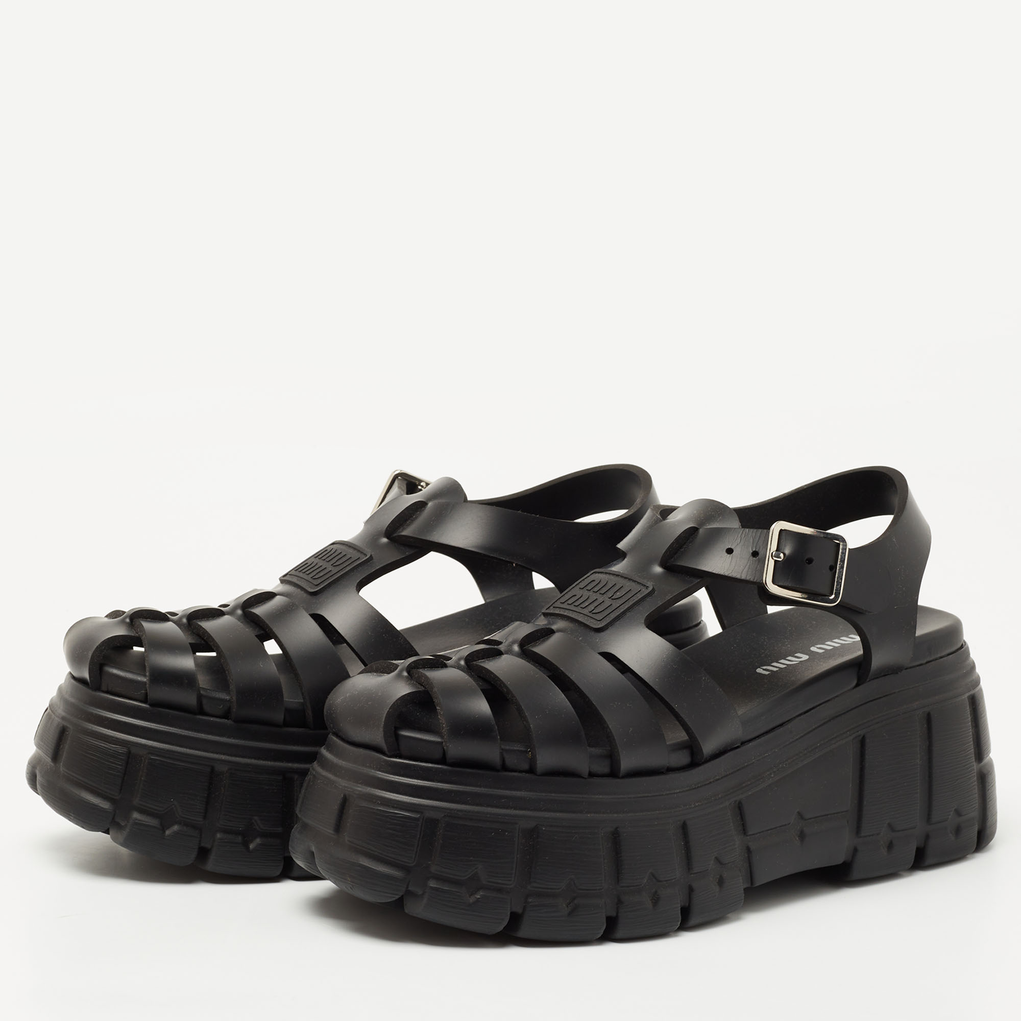 

Miu Miu Black Rubber Eva Platform Sandals Size