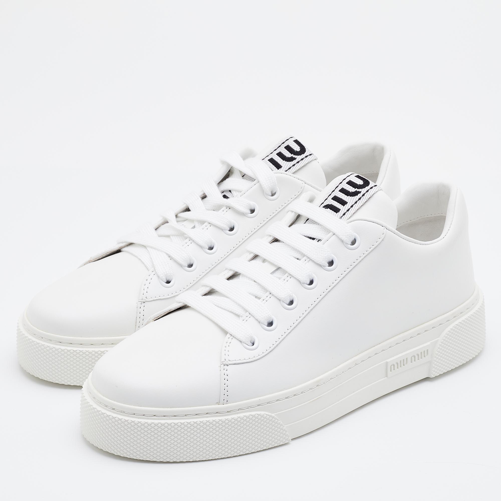 

Miu Miu White Leather Lace Up Sneakers Size