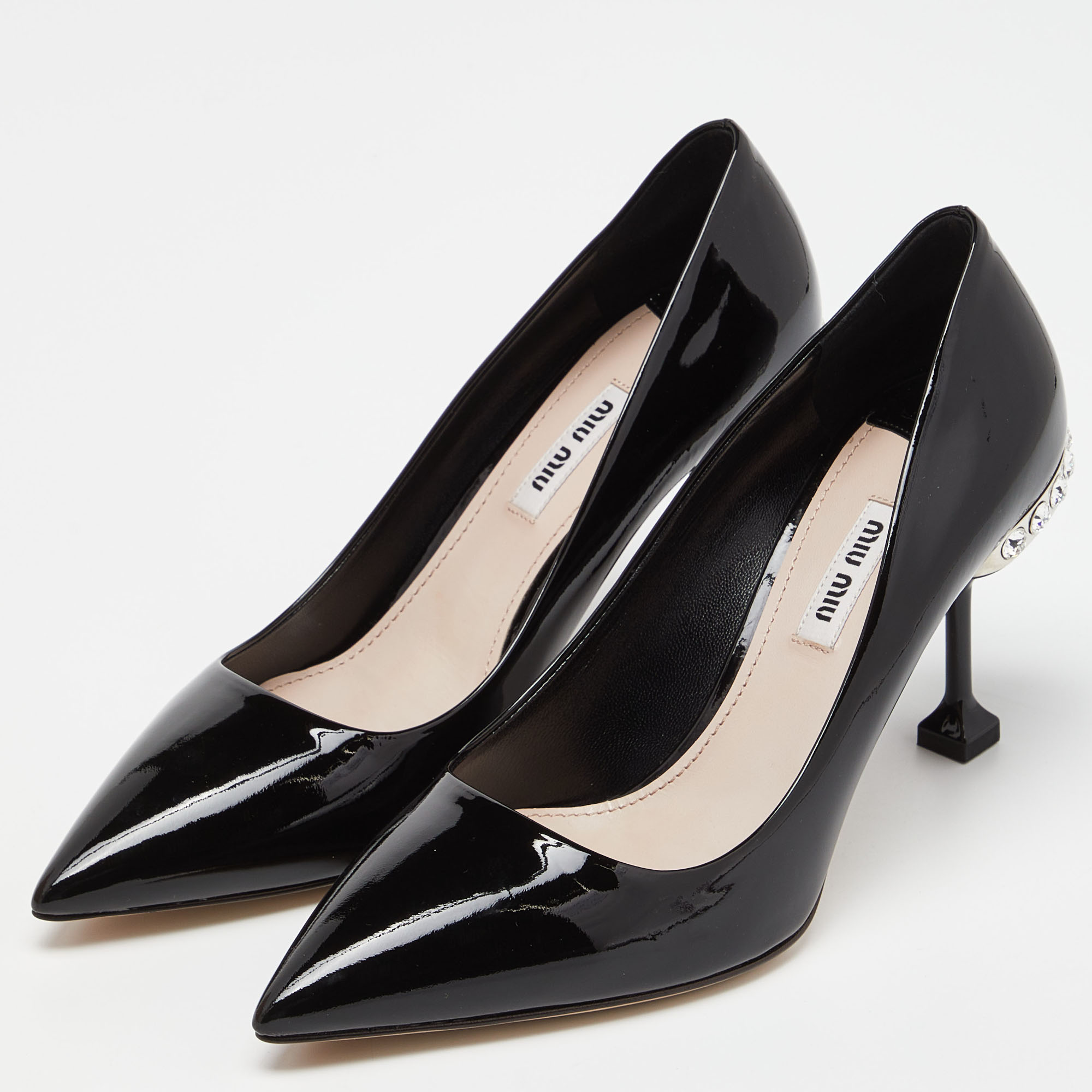 

Miu Miu Black Patent Leather Pointed Toe Kitten Heel Pumps Size