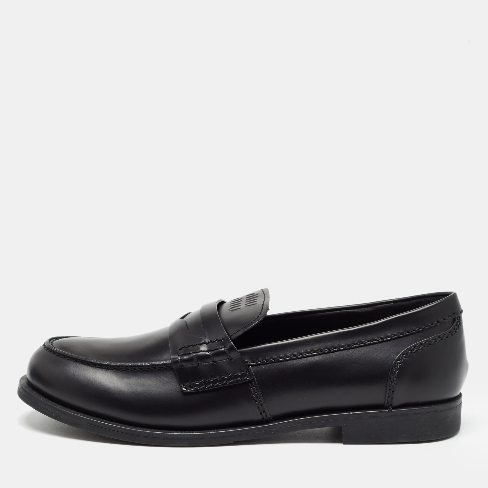 

Miu Miu Black Leather Slip On Loafers Size