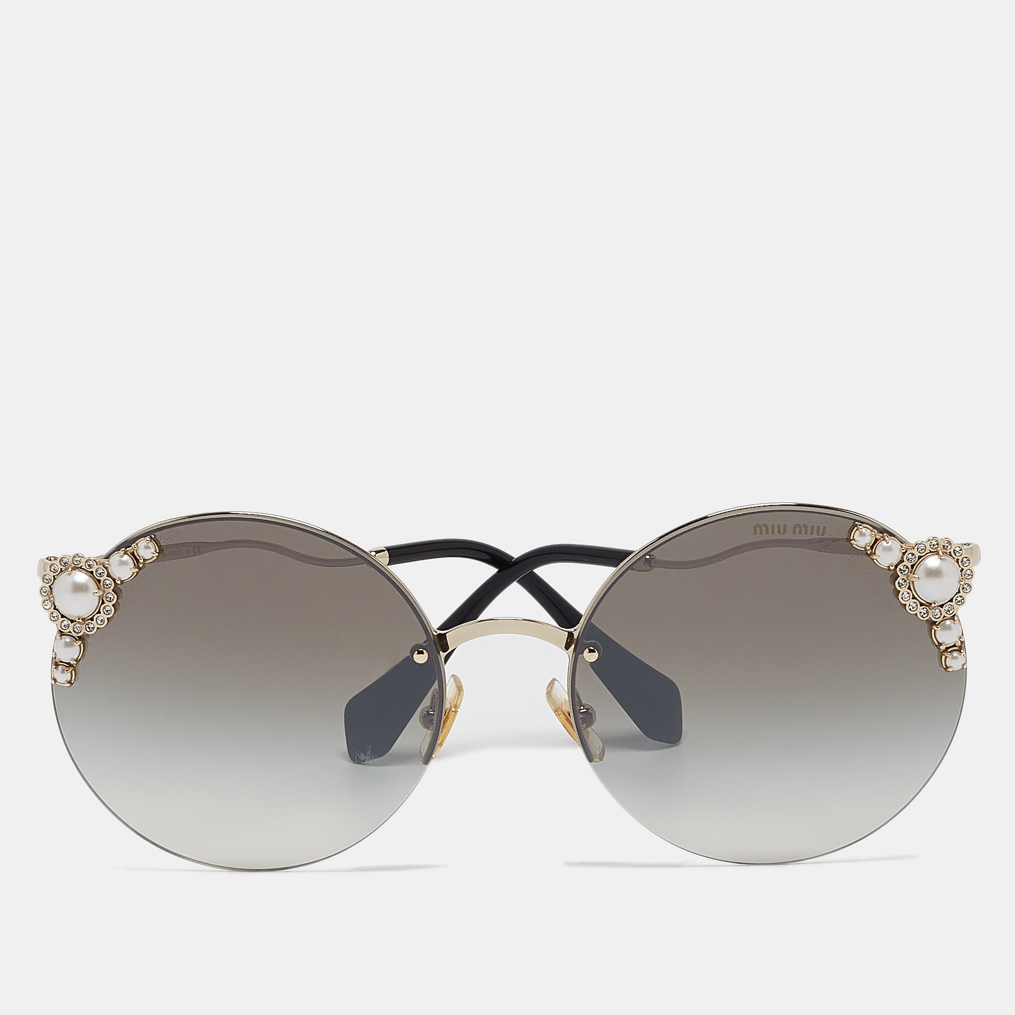 

Miu Miu Black/Gold Gradient Manière Pearl Round Sunglasses