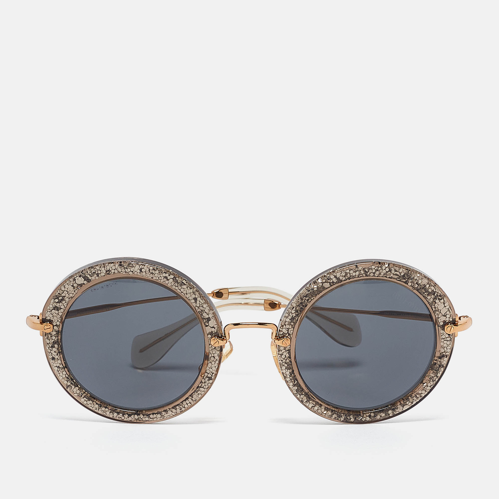 

Miu Miu Black SMU 13N Glitter Frame Round Sunglasses