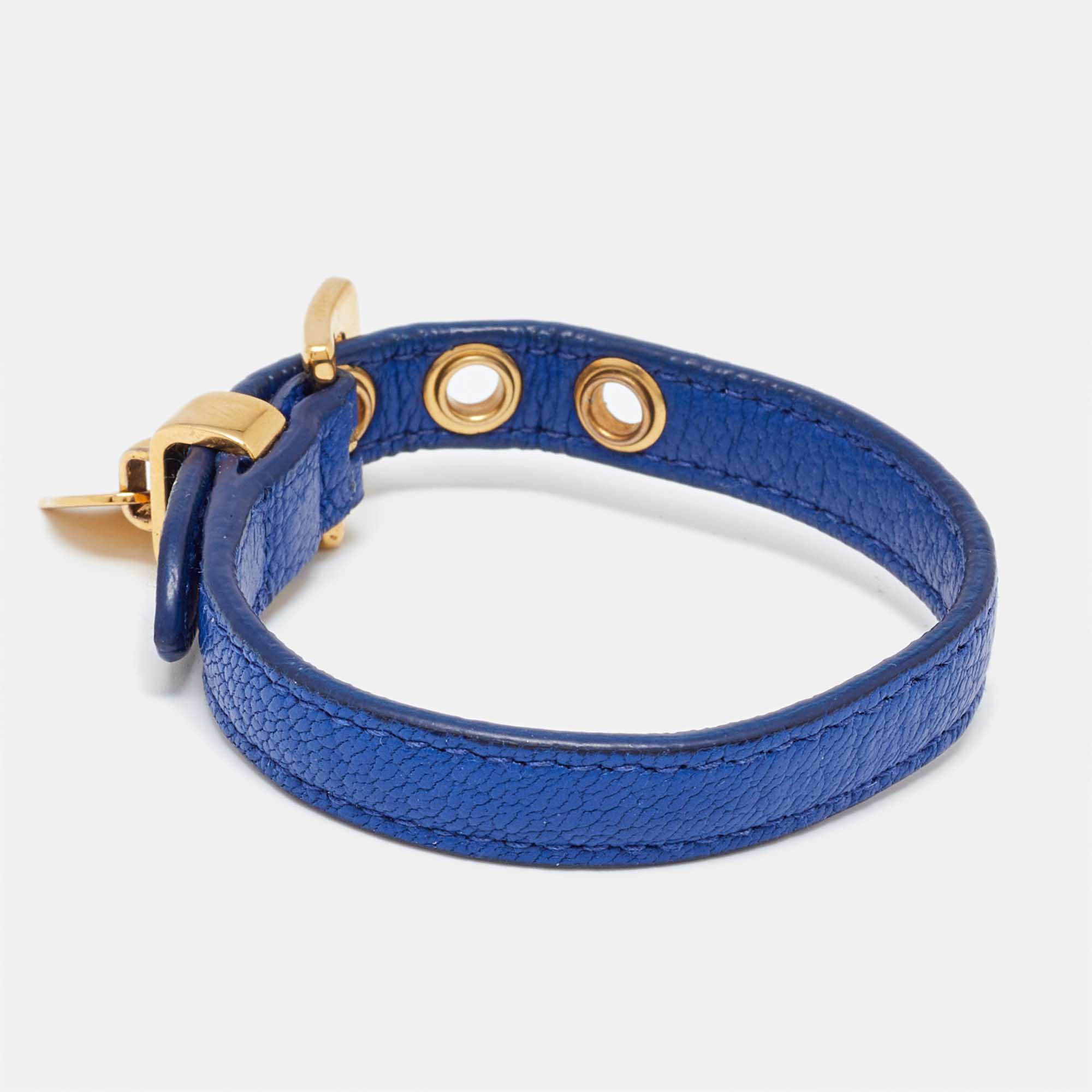 Pre-owned Miu Miu Blue Leather Heart Charm Wrap Bracelet