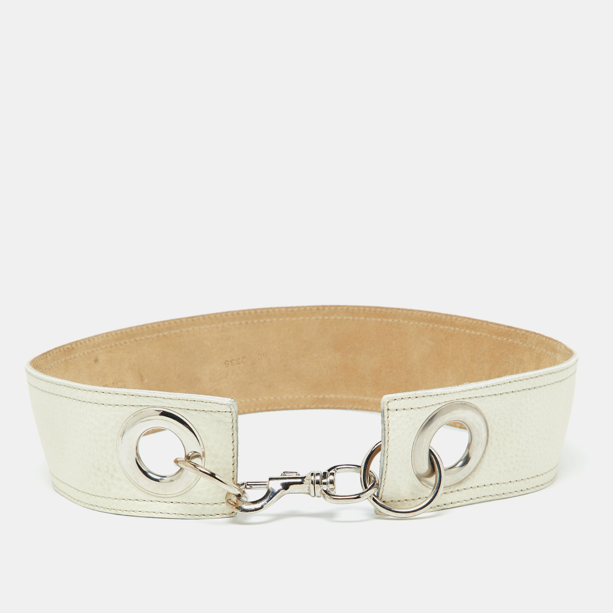 

Miu Miu Off White Leather Buckle Waist Belt 85CM