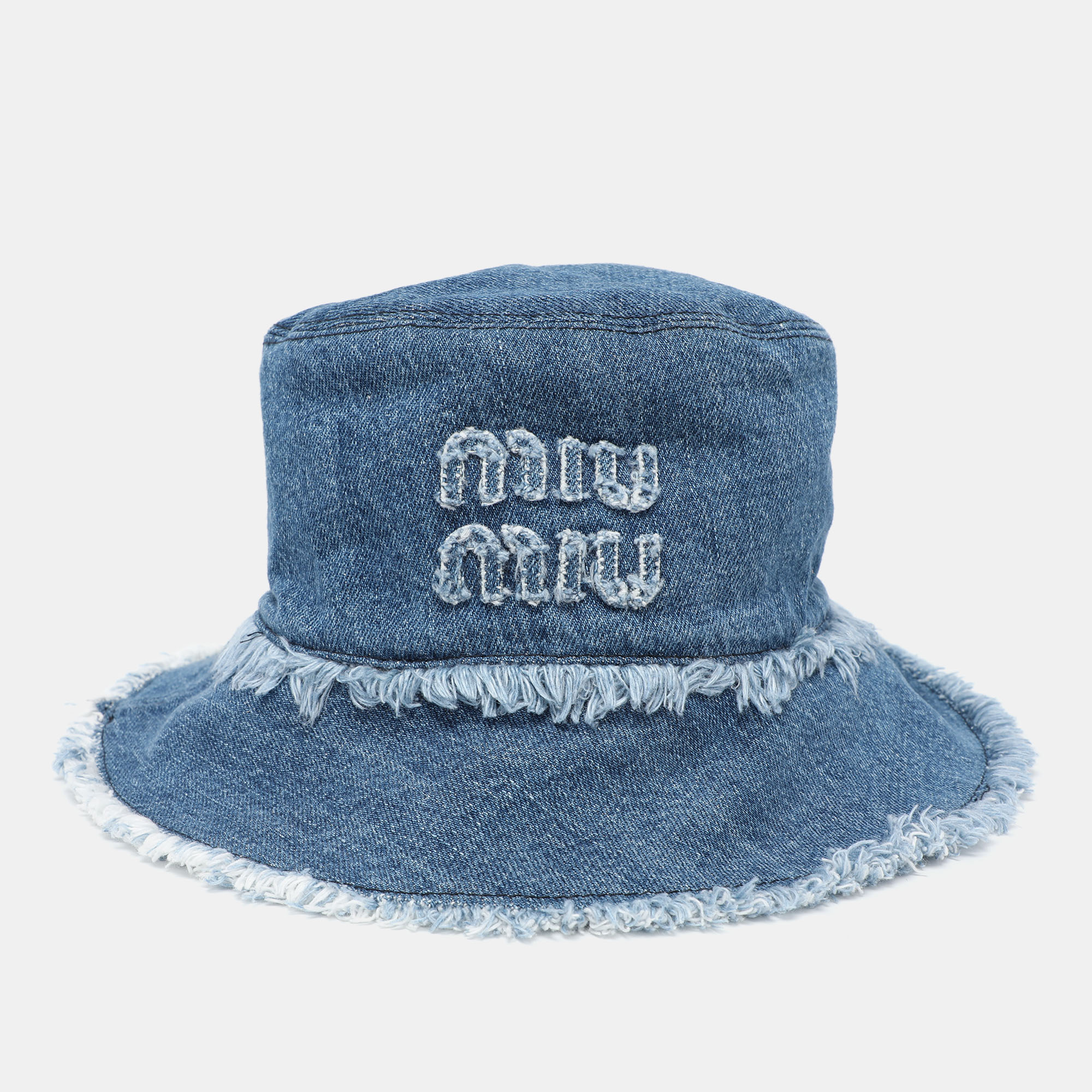 

Miu Miu Blue Denim Logo Bucket Hat