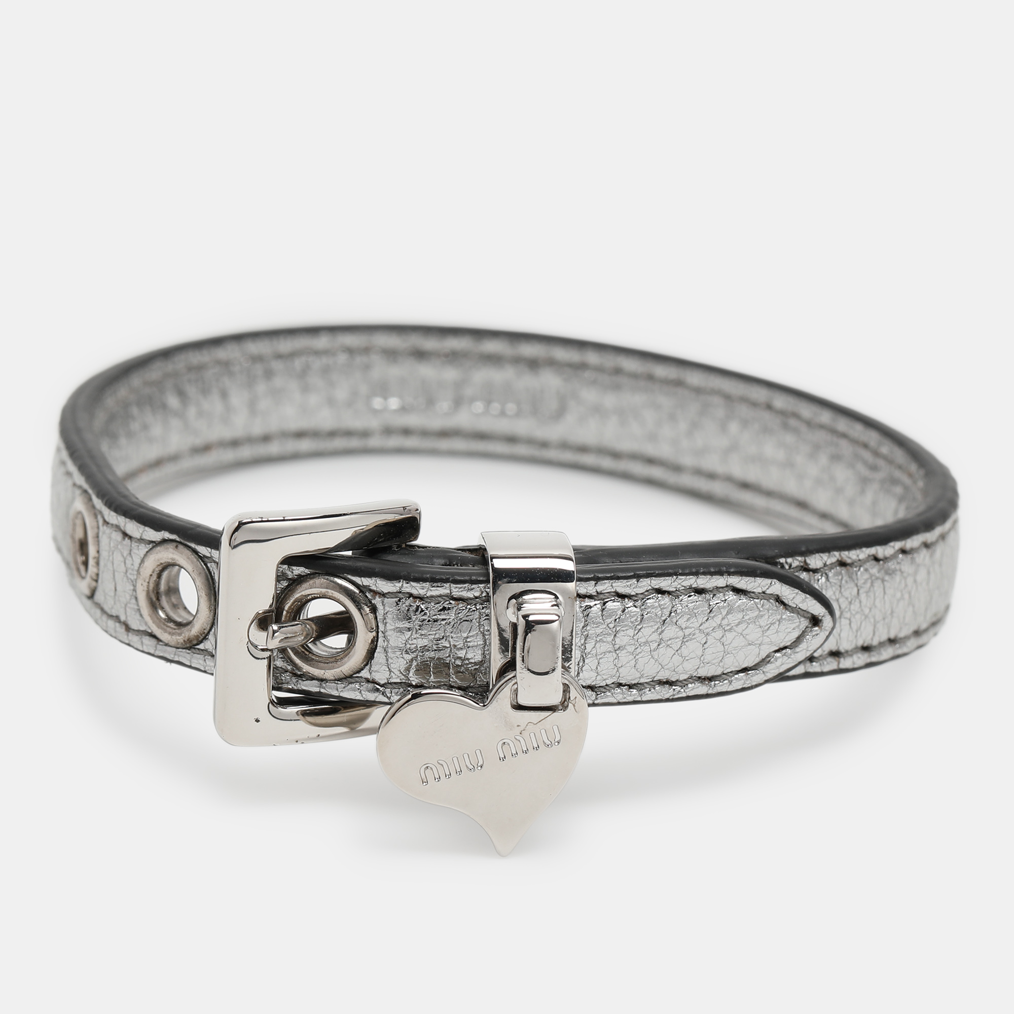 

Miu Miu Silver Leather Wrap Bracelet