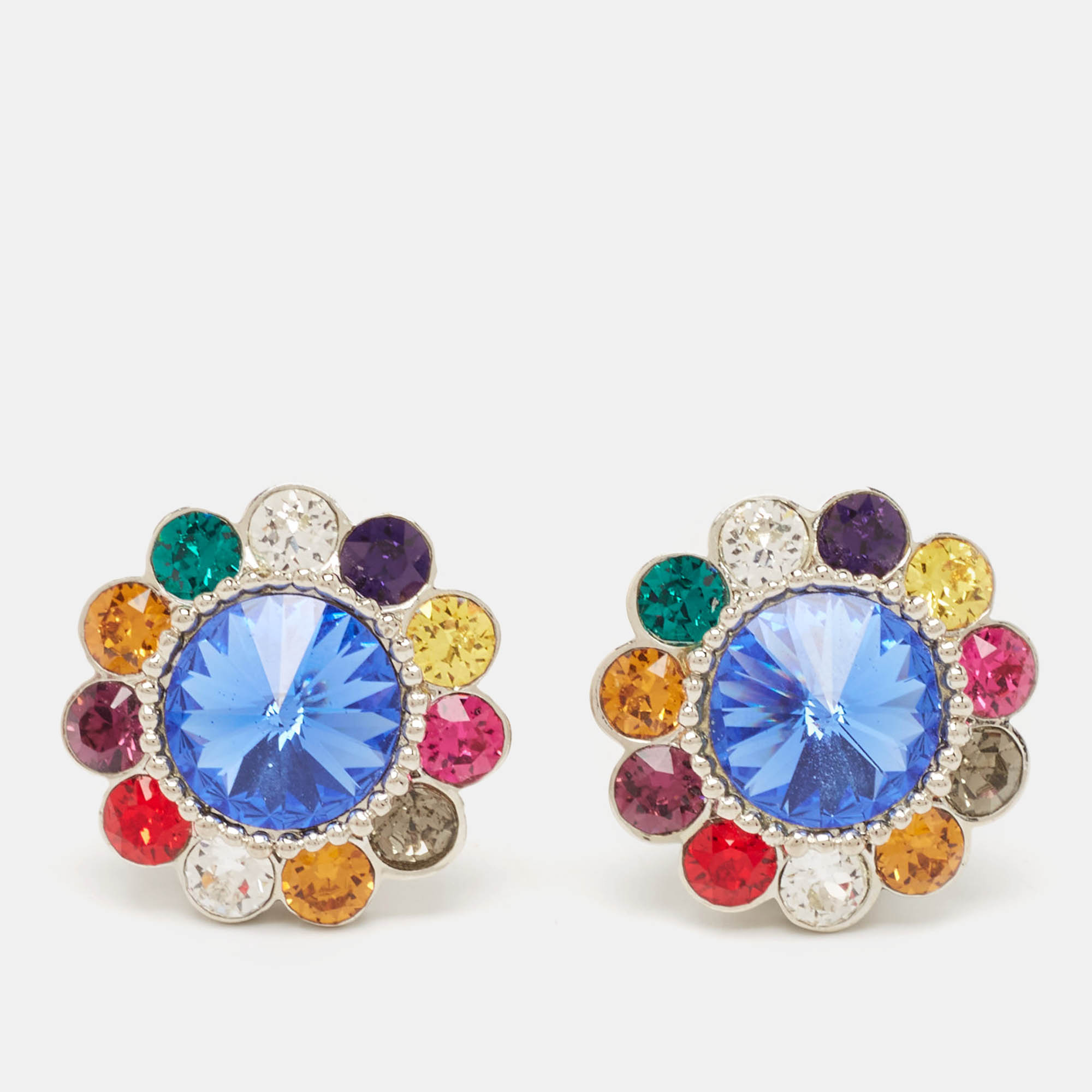 

Miu Miu Rebels Crystals Silver Tone Clip On Earrings