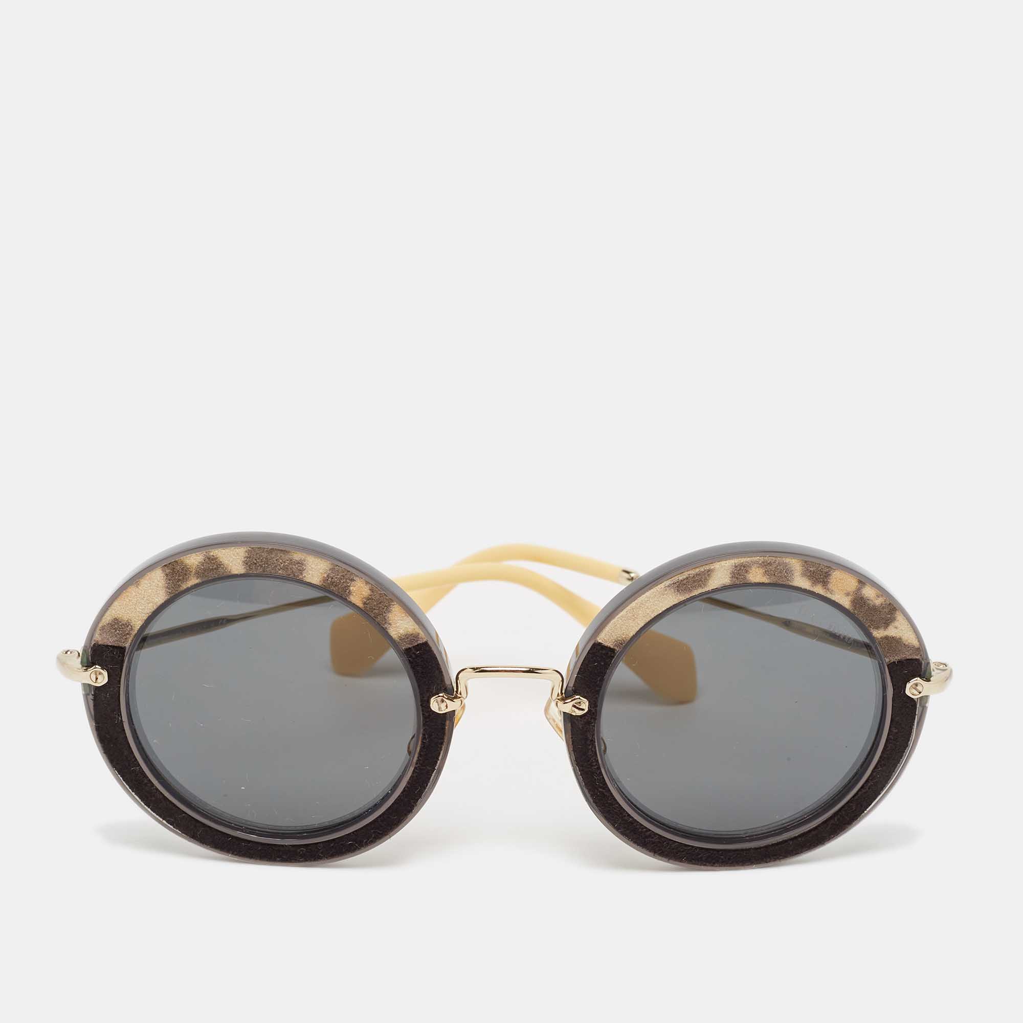 

Miu Miu Black/Yellow Leopard Print SMU08R Round Sunglasses