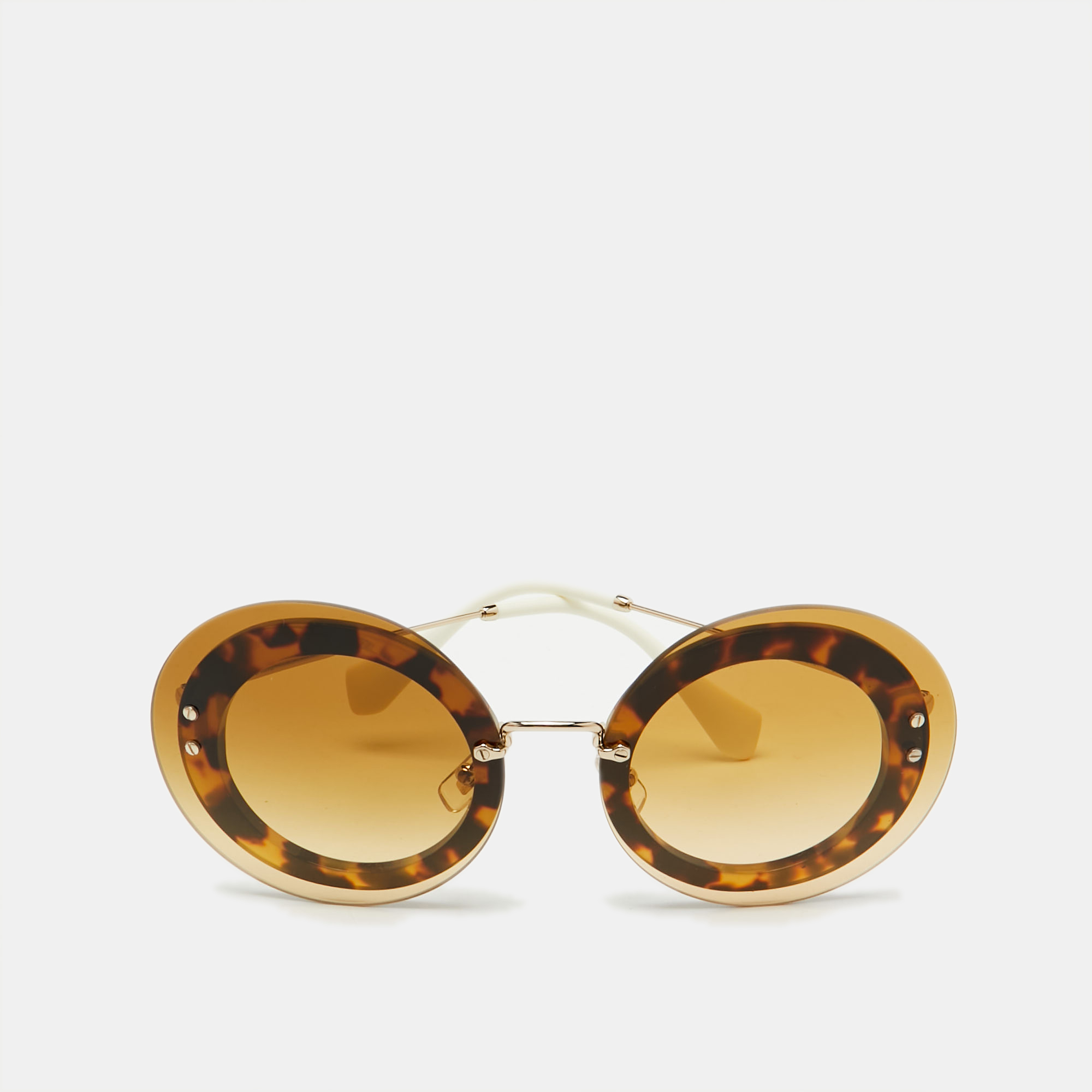 

Miu Miu Gold Tone/Brown Gradient SMU10R Round Sunglasses