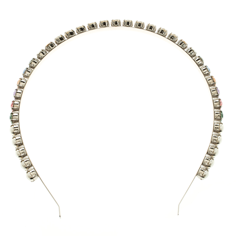 Miu Miu Multicolor Crystals Palladium Finish Metal Headband