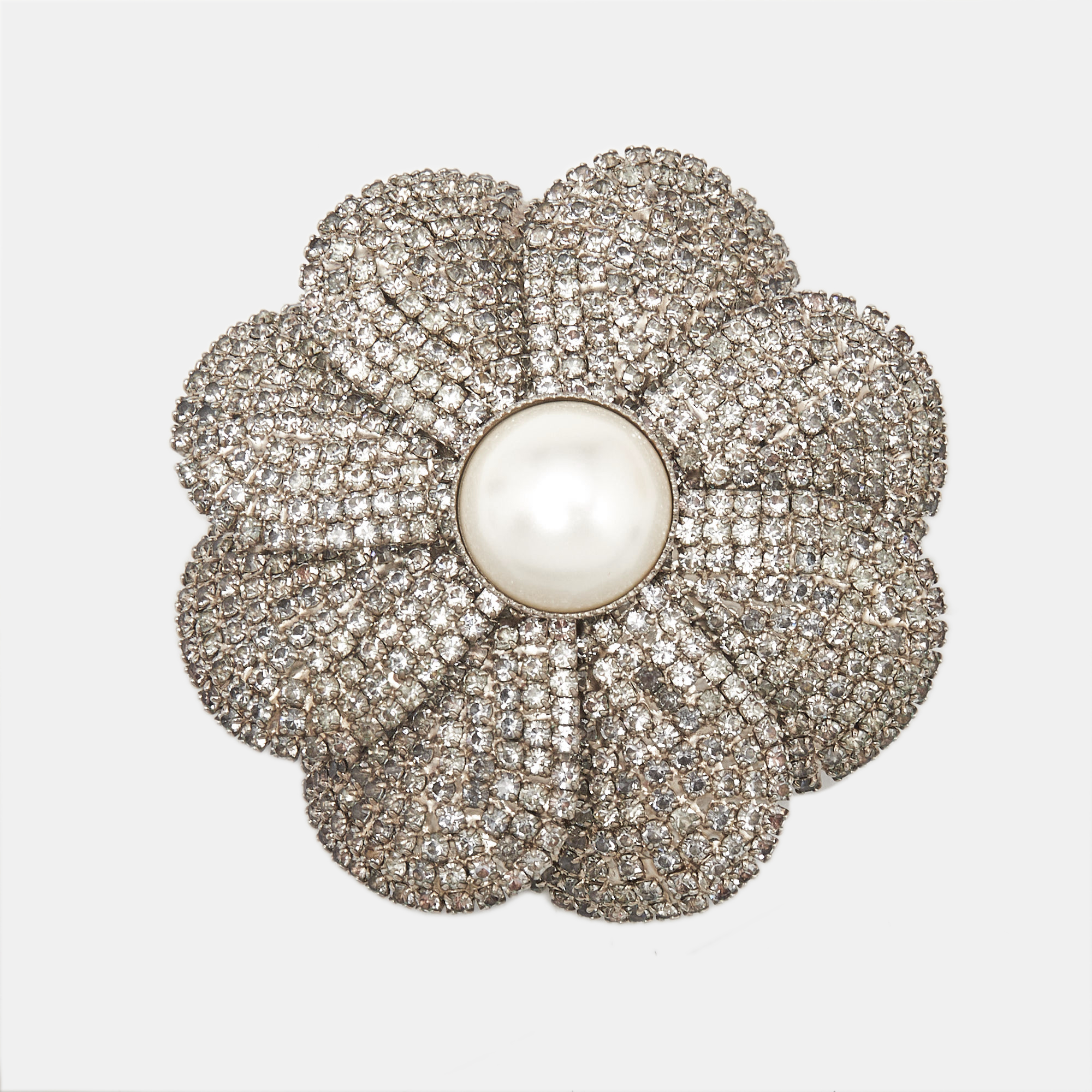 

Miu Miu Floral Faux Pearl Crystal Silver Tone Brooch
