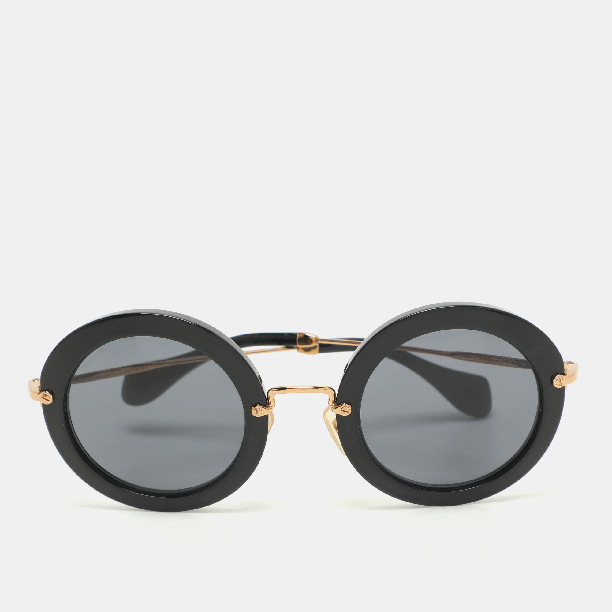 

Miu Miu Black/Gold SMU 13N Round Sunglasses