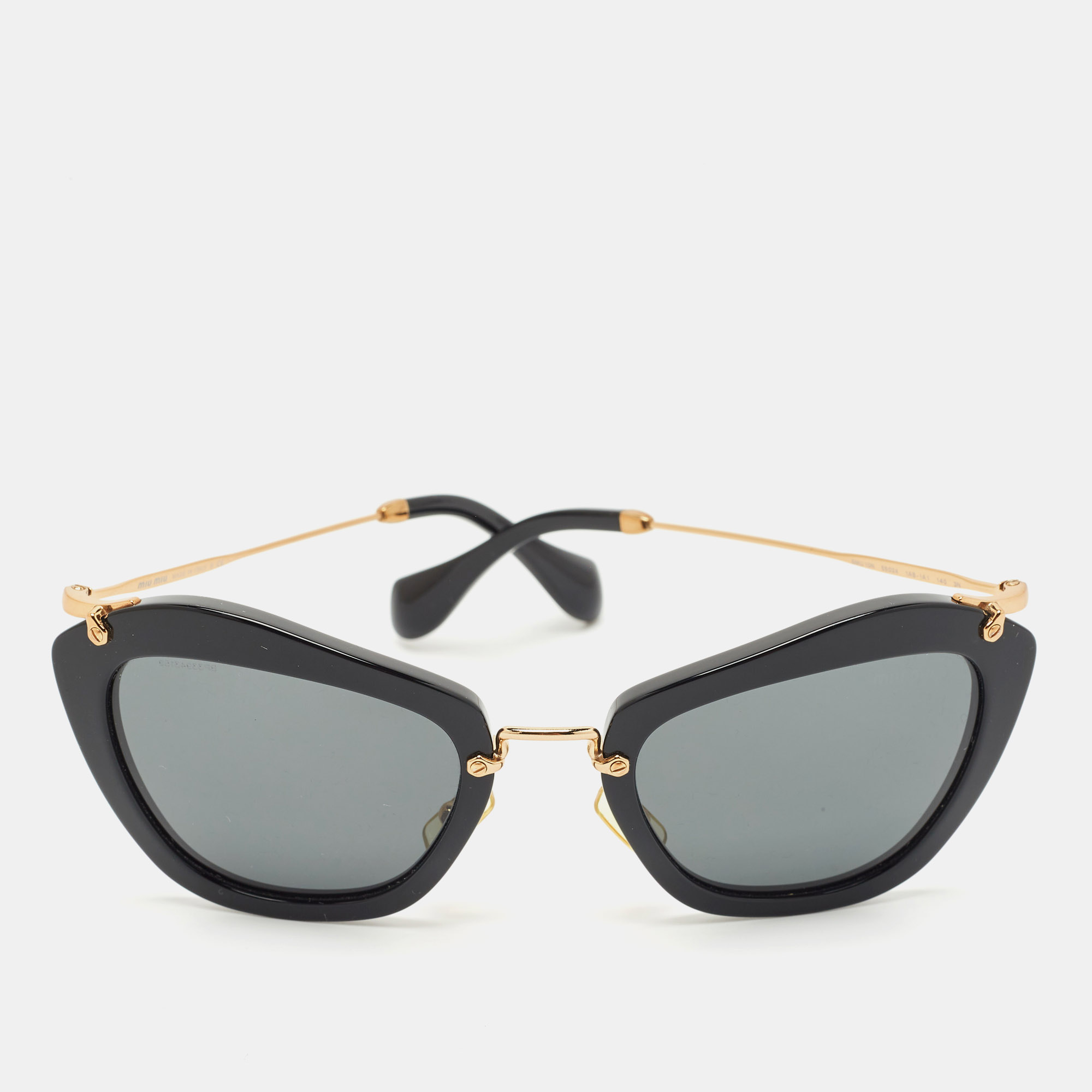 

Miu Miu Black/Gold SMU 10N Cat Eye Sunglasses