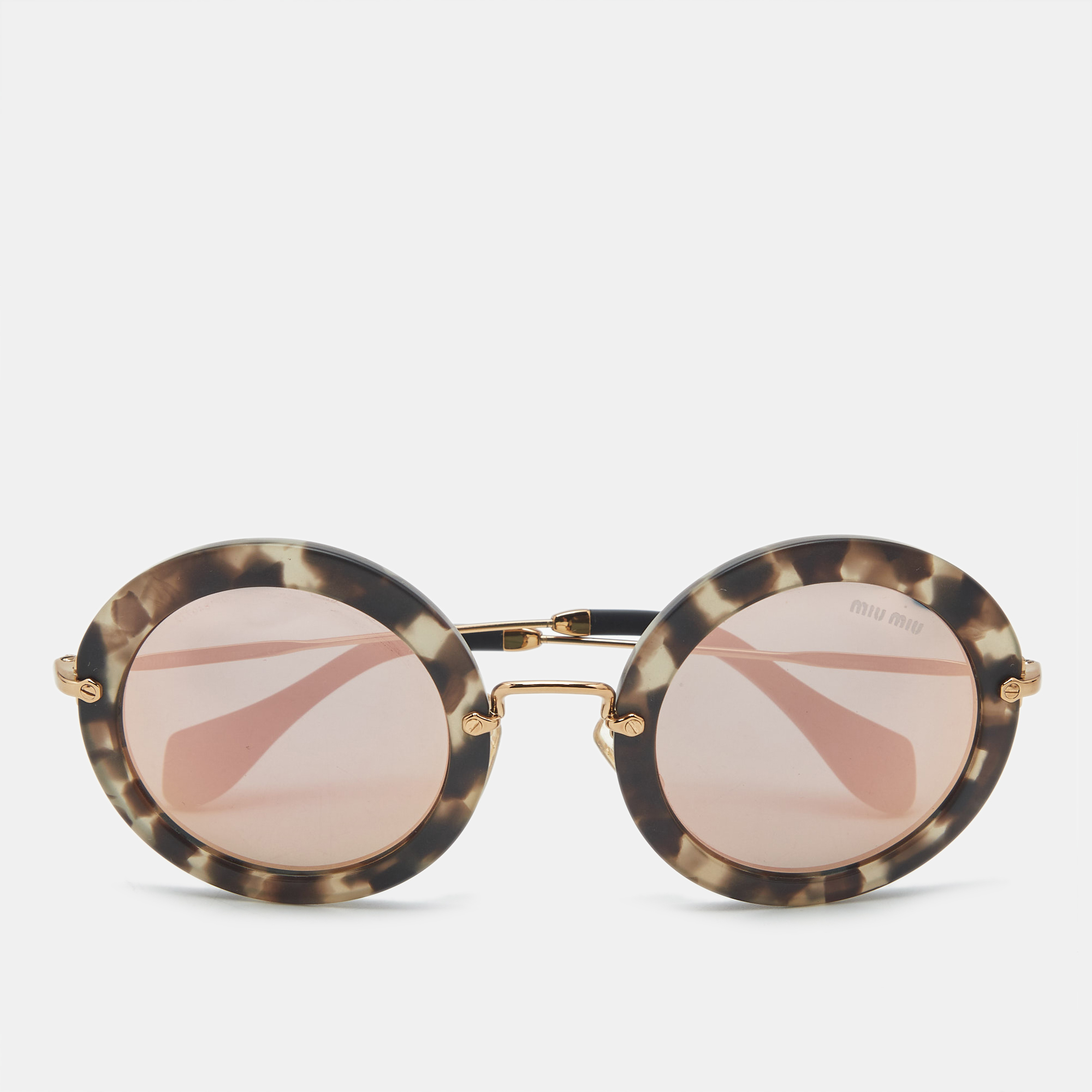 

Miu Miu Black Mirrored SMU 13N Round Sunglasses, Beige