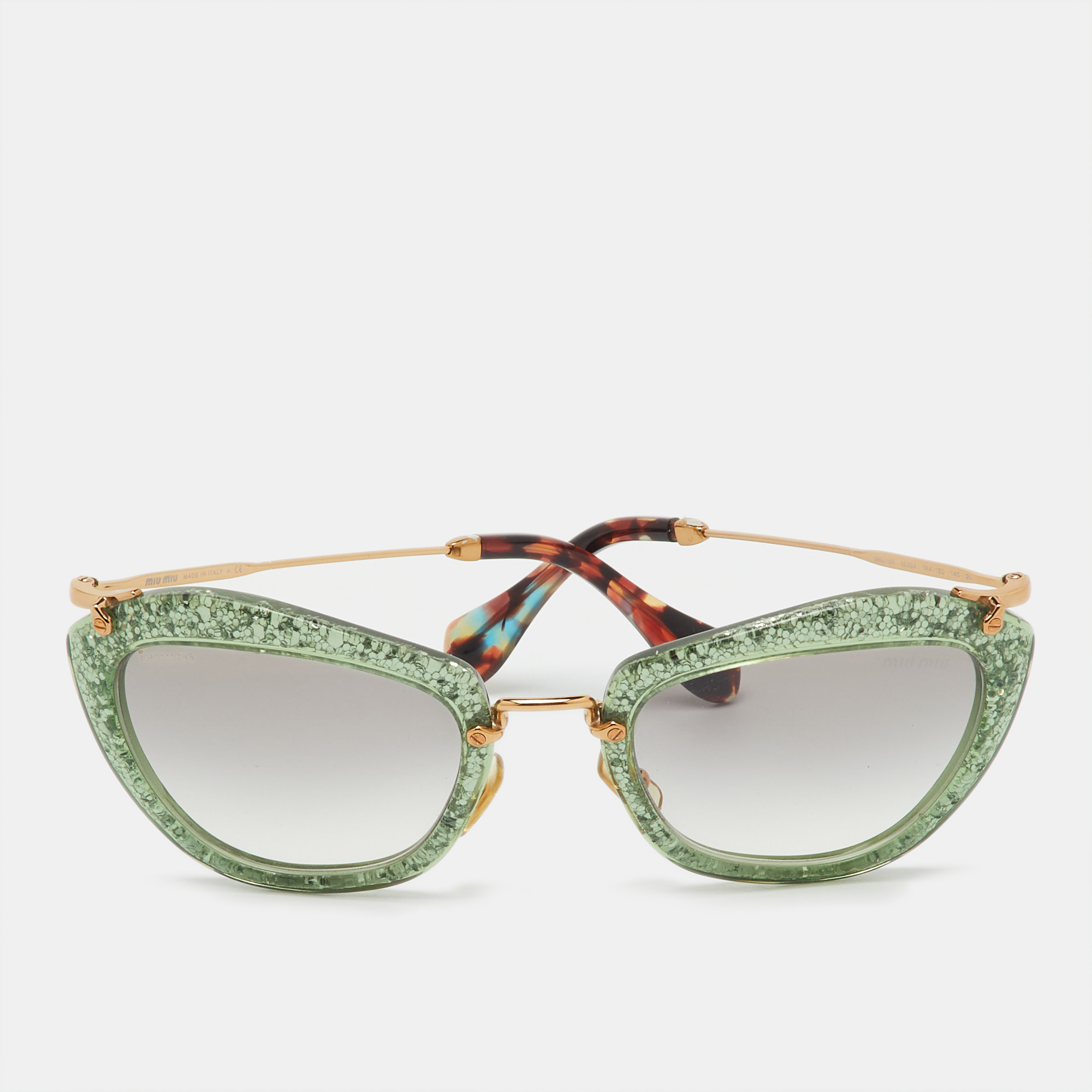 Pre-owned Miu Miu Green Glitter/gradient Smu10n Cat-eye Sunglasses
