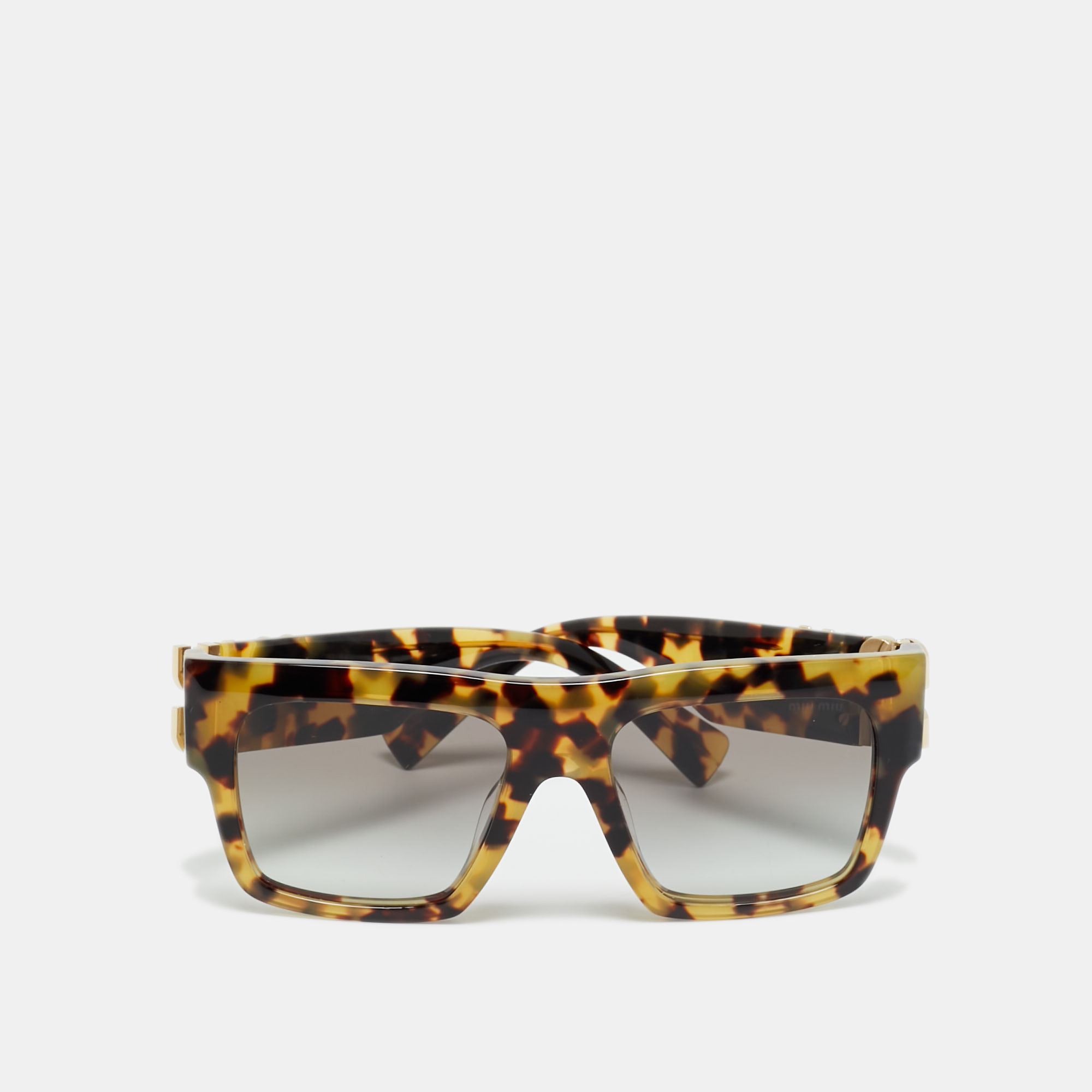 Pre-owned Miu Miu Tortoise Brown/black Gradient Logo Square Sunglasses