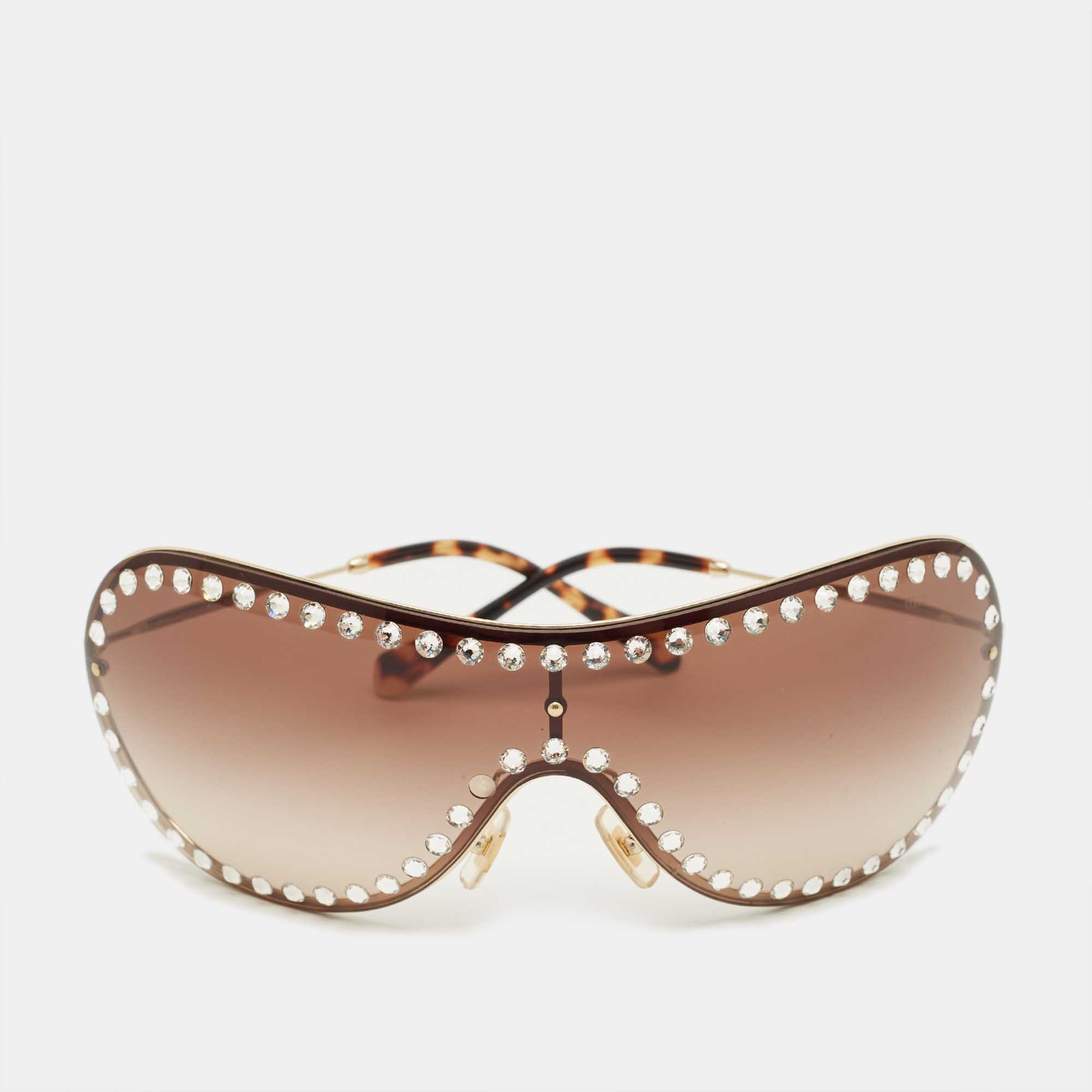 Pre-owned Miu Miu Brown Gradient Smu 51v Crystal Shield Sunglasses