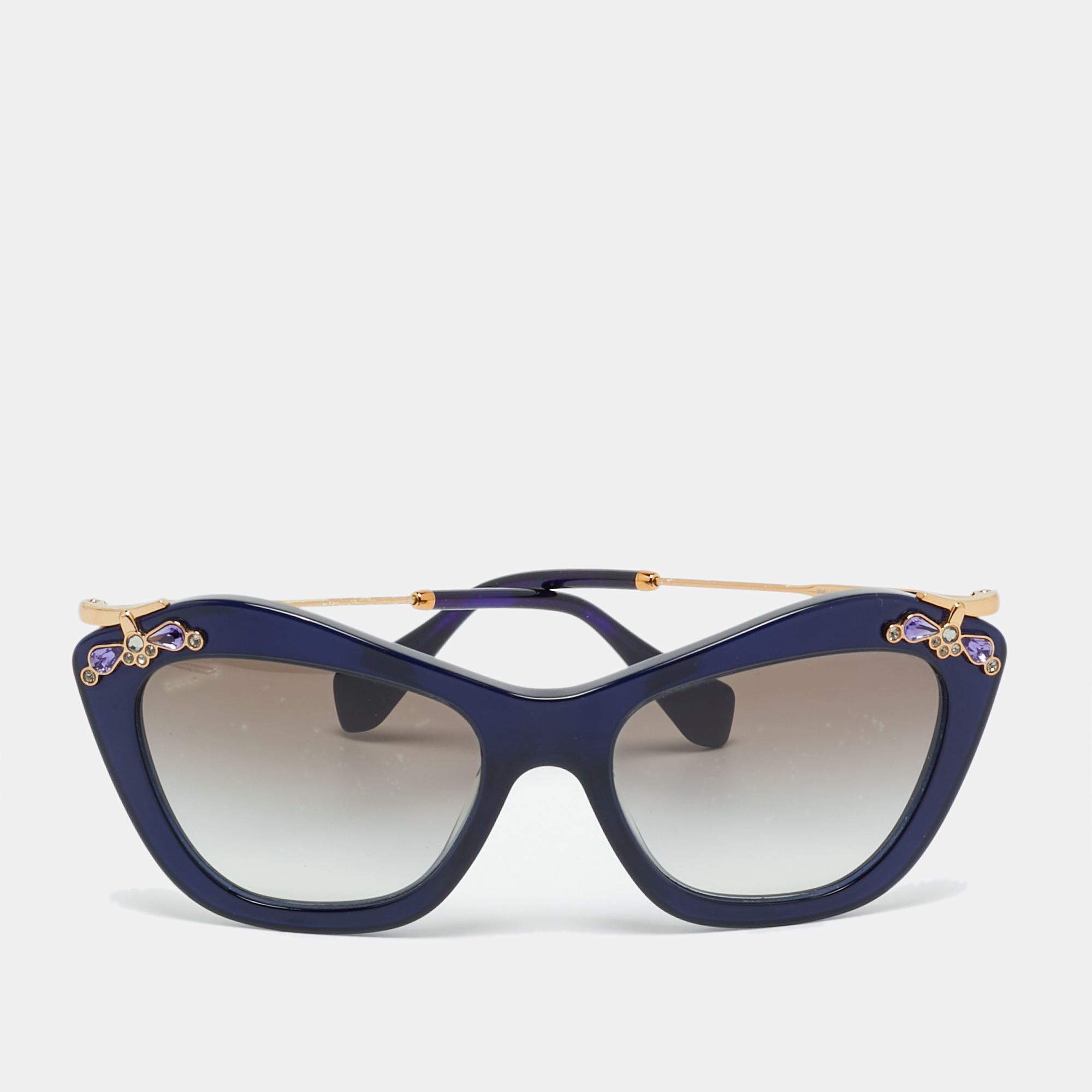 Pre-owned Miu Miu Blue/brown Gradient Smu 03p Crystal Cat Eye Sunglasses