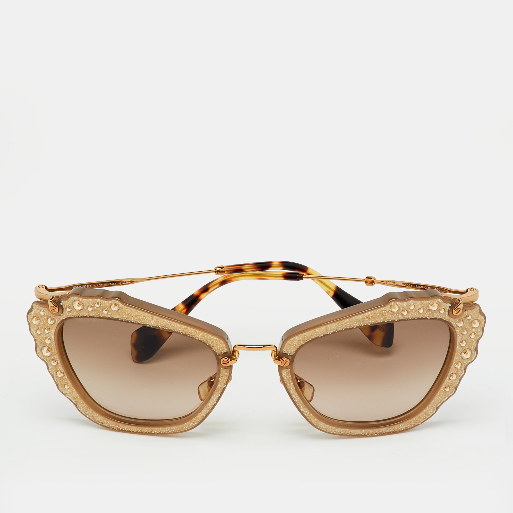 Pre-owned Miu Miu Brown Gradient Smu 04q Embellished Cat Eye Sunglasses