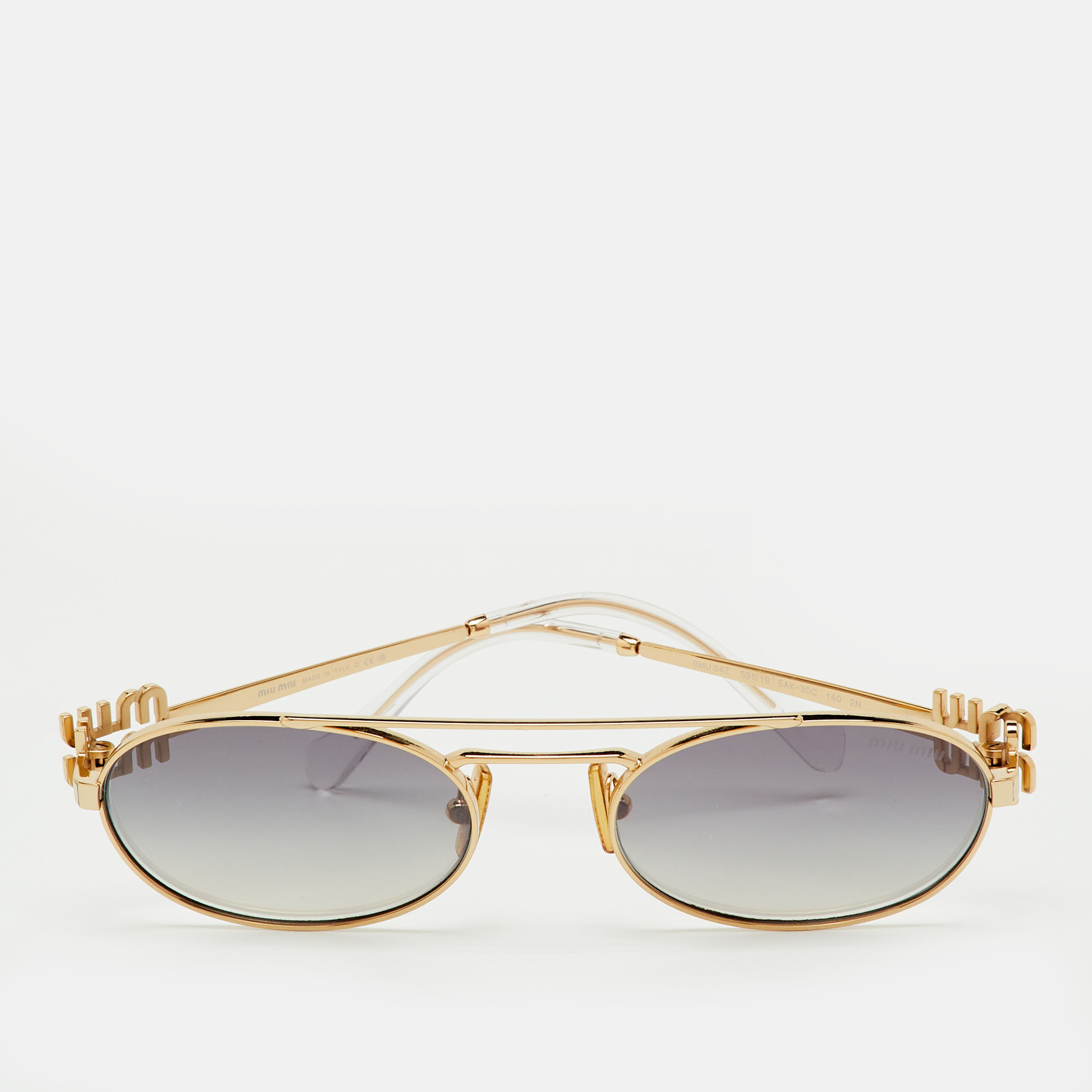 

Miu Miu Grey/Gold Tone Gradient SMU 54Z Logo Oval Sunglasses