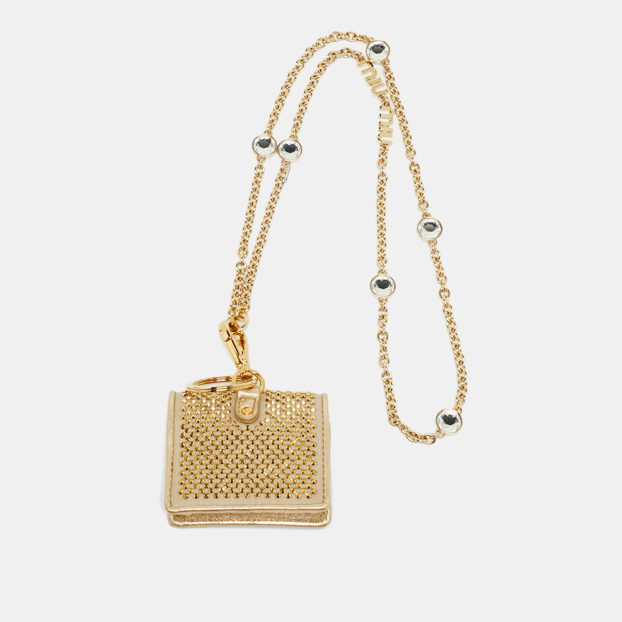 

Miu Miu Crystal Embellished Airpod Pro Case Chain Gold Leather