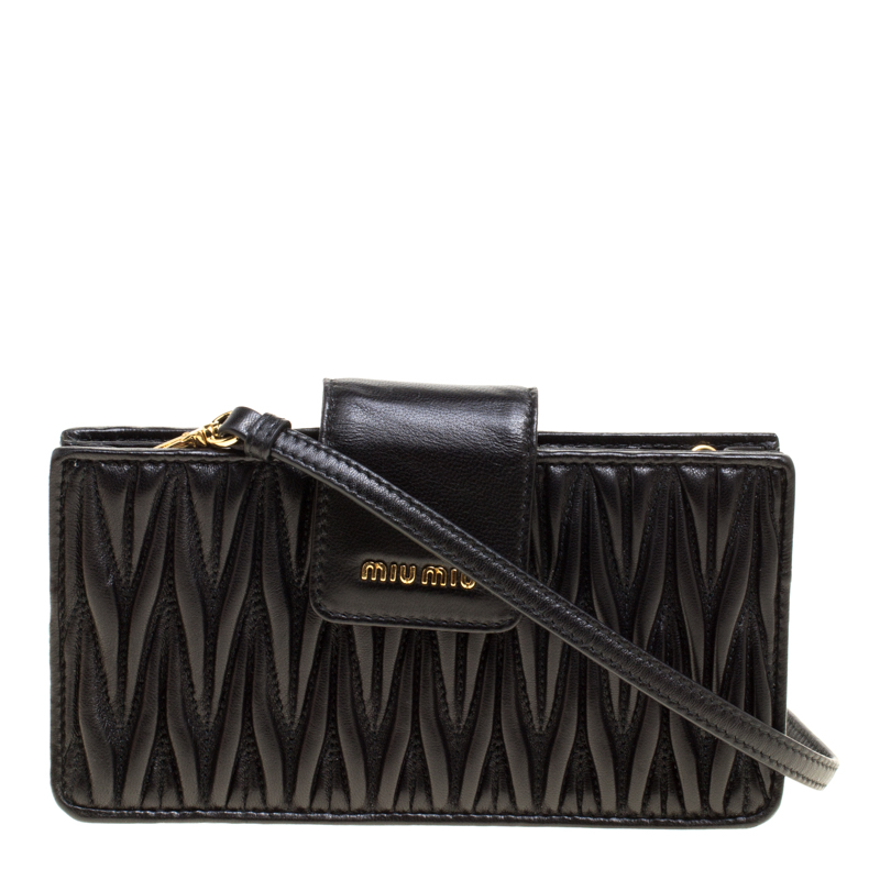 Miu Miu Black Matelasse Leather Phone Bag